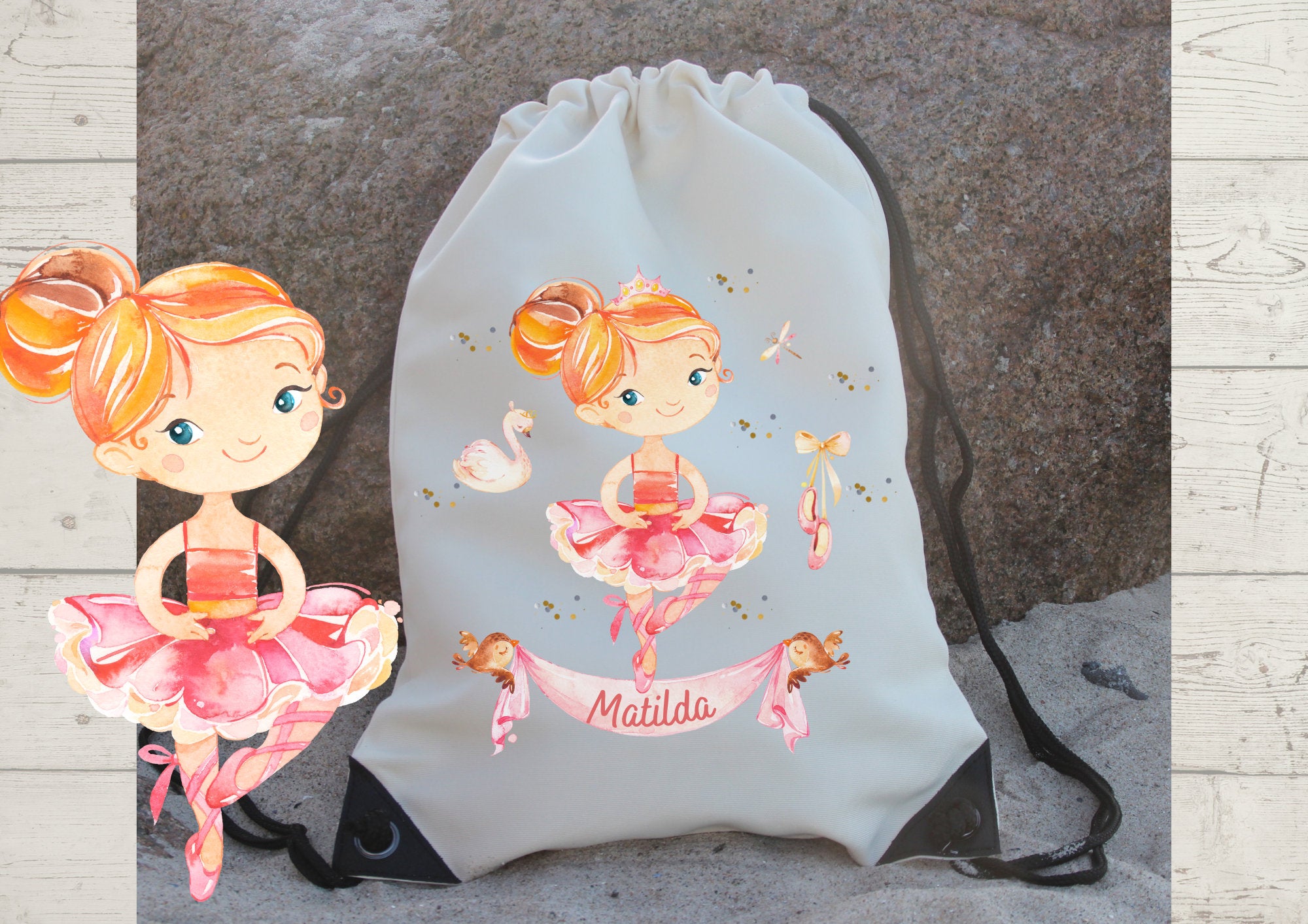 Turnbeutel mit Name personalisiert Ballerina Tänzerin Ballett – Team Sports & Gym Bags