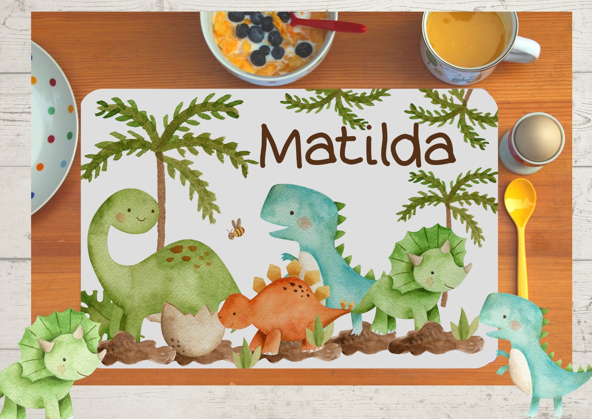 Platzdeckchen mit Name Dino Dinosaurier T-Rex – Placemats