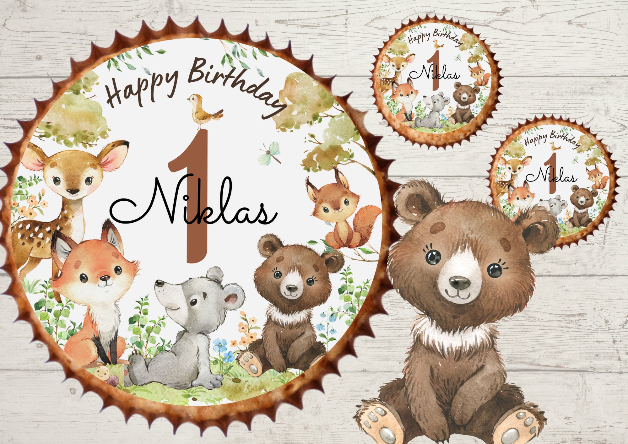 Muffinaufleger Fondant Geburtstag Fuchs Waldtiere Fuchs Bär Reh – Party Decor