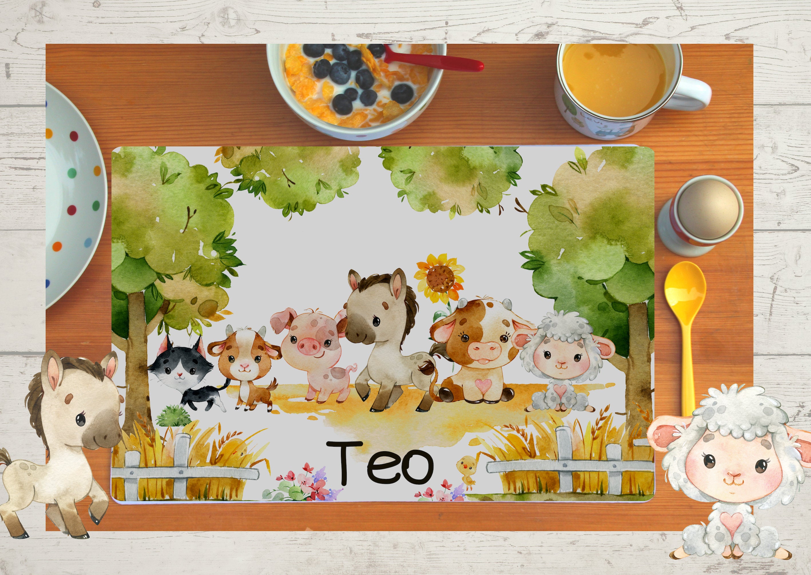 Platzdeckchen mit Name Bauernhof Bauernhoftiere Traktor – Placemats