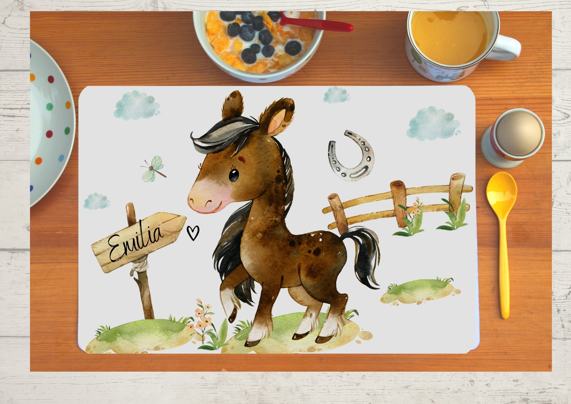 Platzdeckchen mit Name Pferd Pony Pferde Reiterin – Placemats