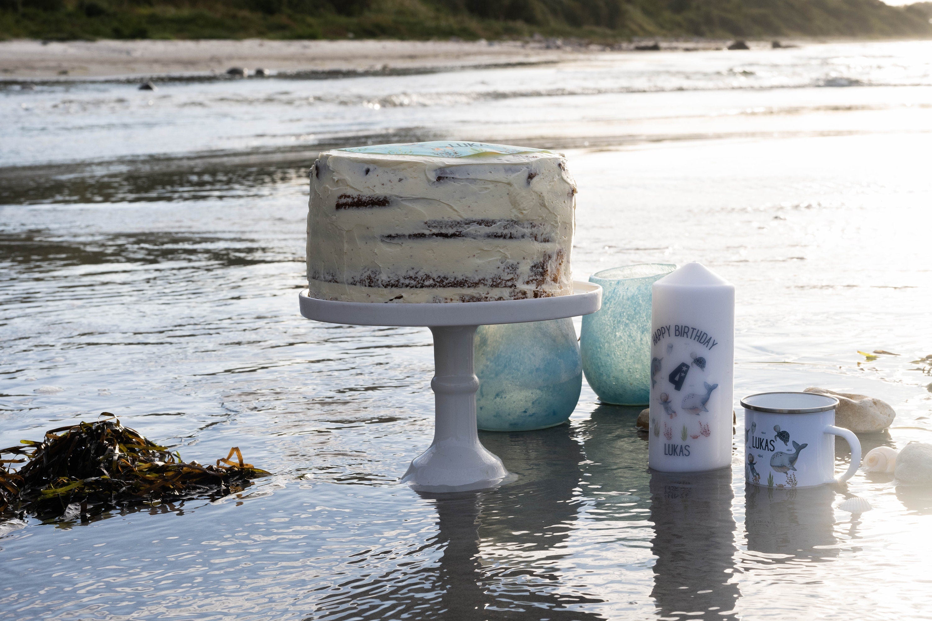 Tortenaufleger Unterwasser personalisiert – Fondantbild Wal Schildkröte Narwal – mit Name & Zahl – Ozean Geburtstagskuchen – Party Decor