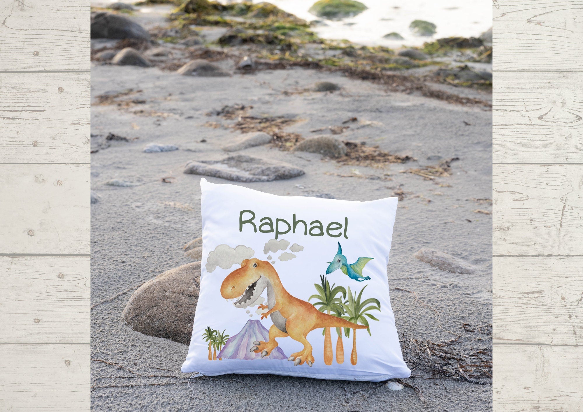 Kissenbezug mit Name personalisiert Dinosaurier T-Rex – Pillowcases