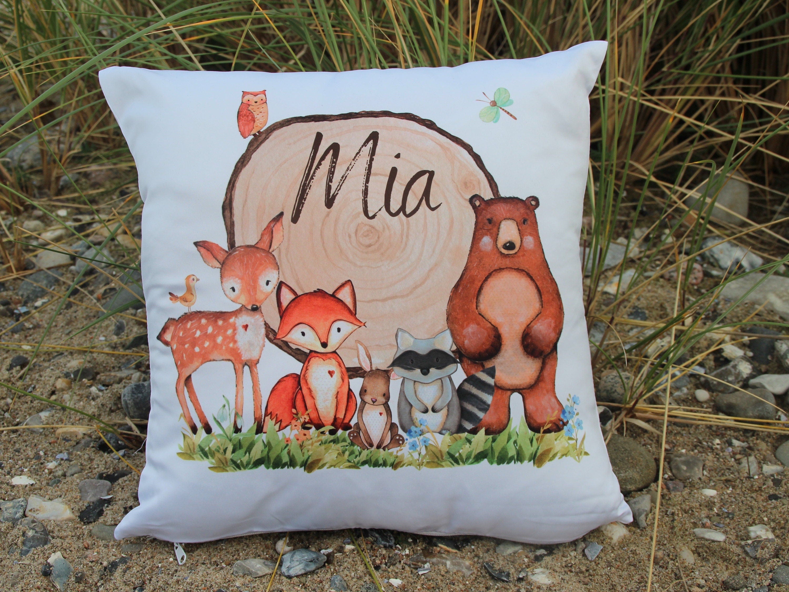 Kissenbezug mit Name personalisiert Fuchs Waldtiere – Pillowcases