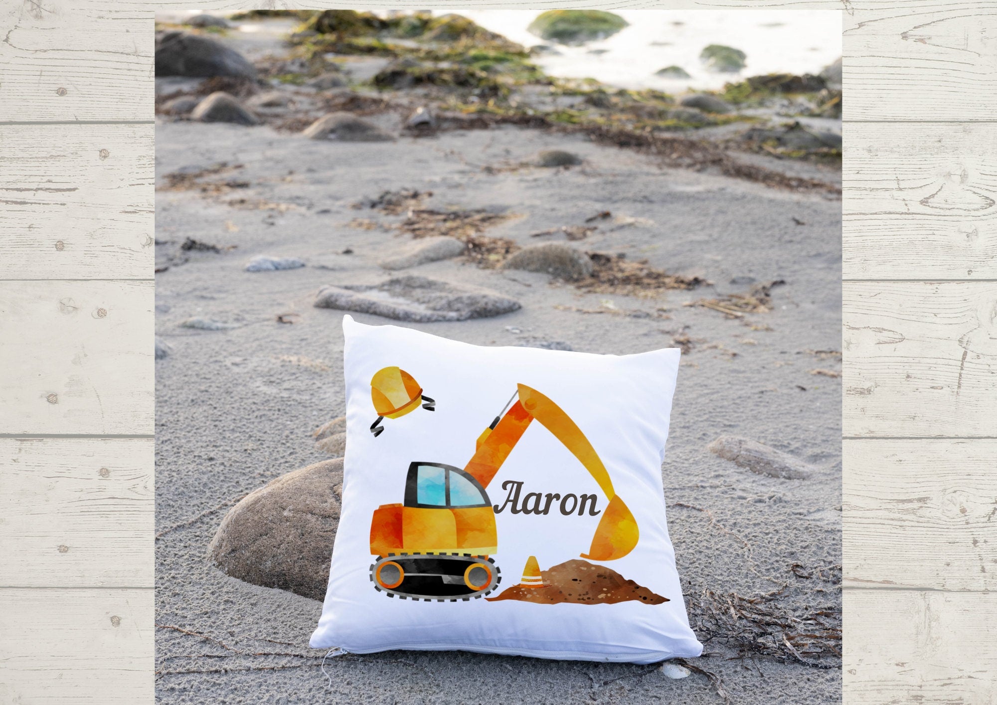 Kissenbezug mit Name personalisiert Bagger Baustelle Bauarbeiter – Pillowcases