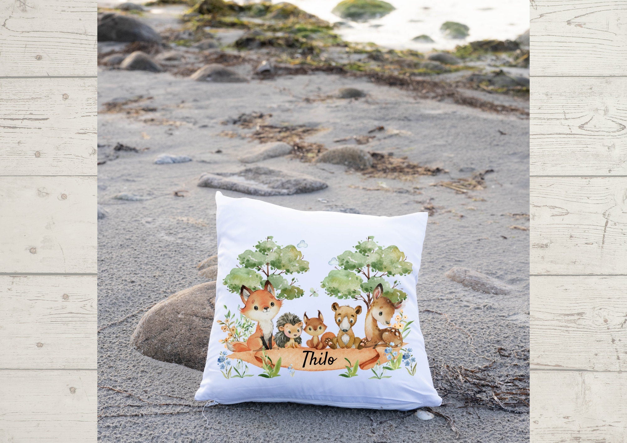 Kissenbezug mit Name personalisiert Fuchs Waldtiere – Pillowcases