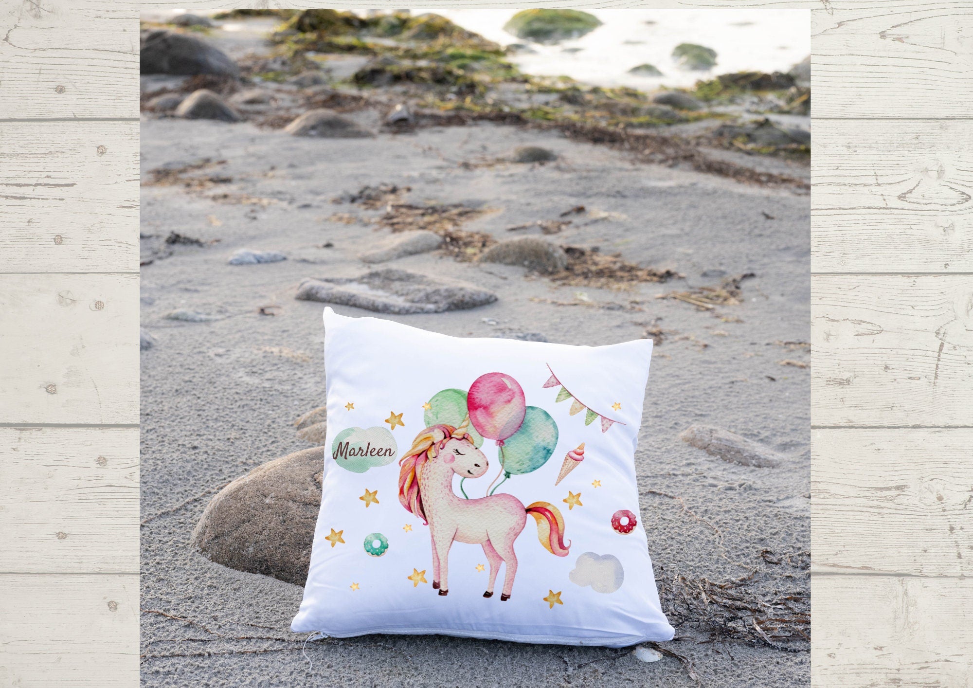 Kissenbezug mit Name personalisiert Einhorn rosa Glitzer – Pillowcases