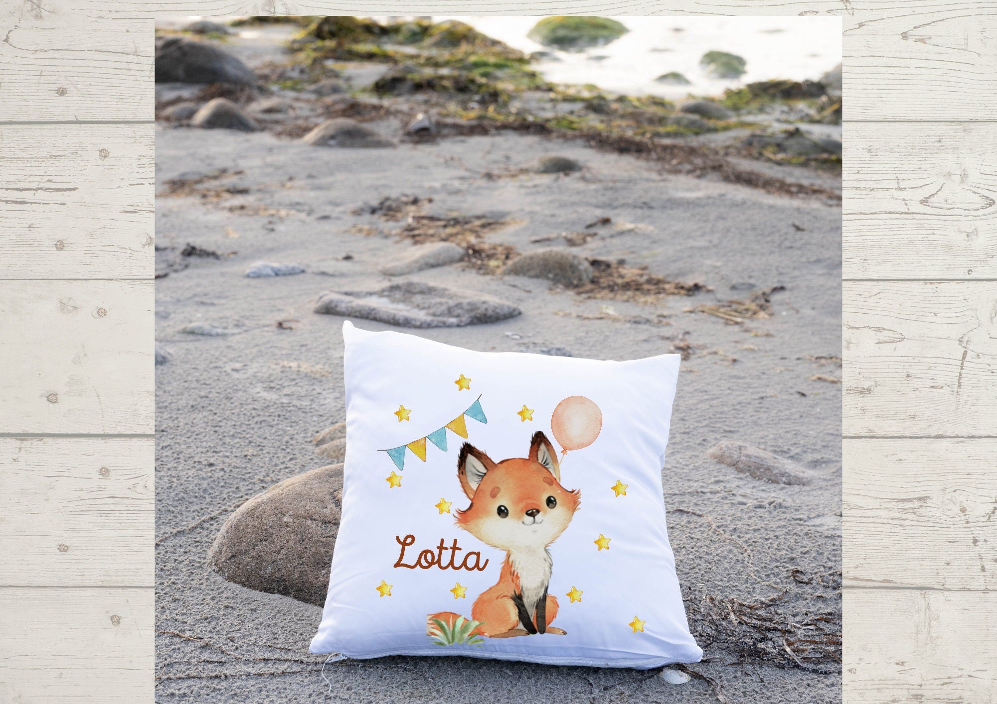 Kissenbezug mit Name personalisiert Fuchs Waldtiere – Pillowcases