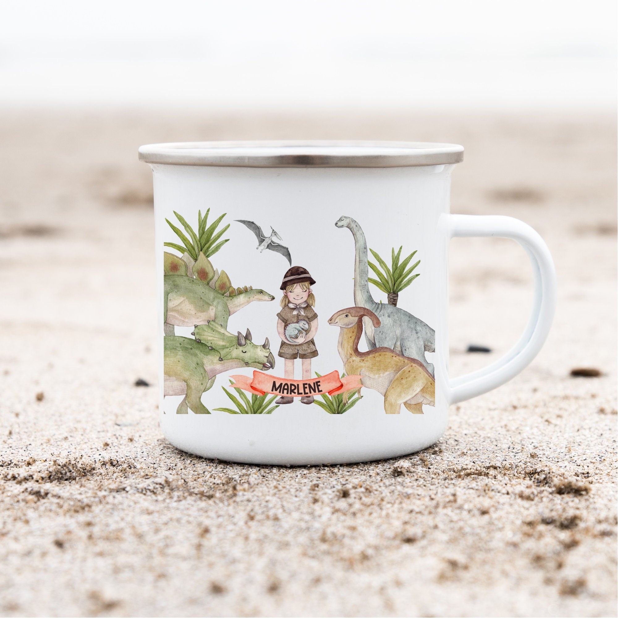 Emailletasse mit Namen personalisiert Dino Dinosaurier Dino-Baby – Mugs