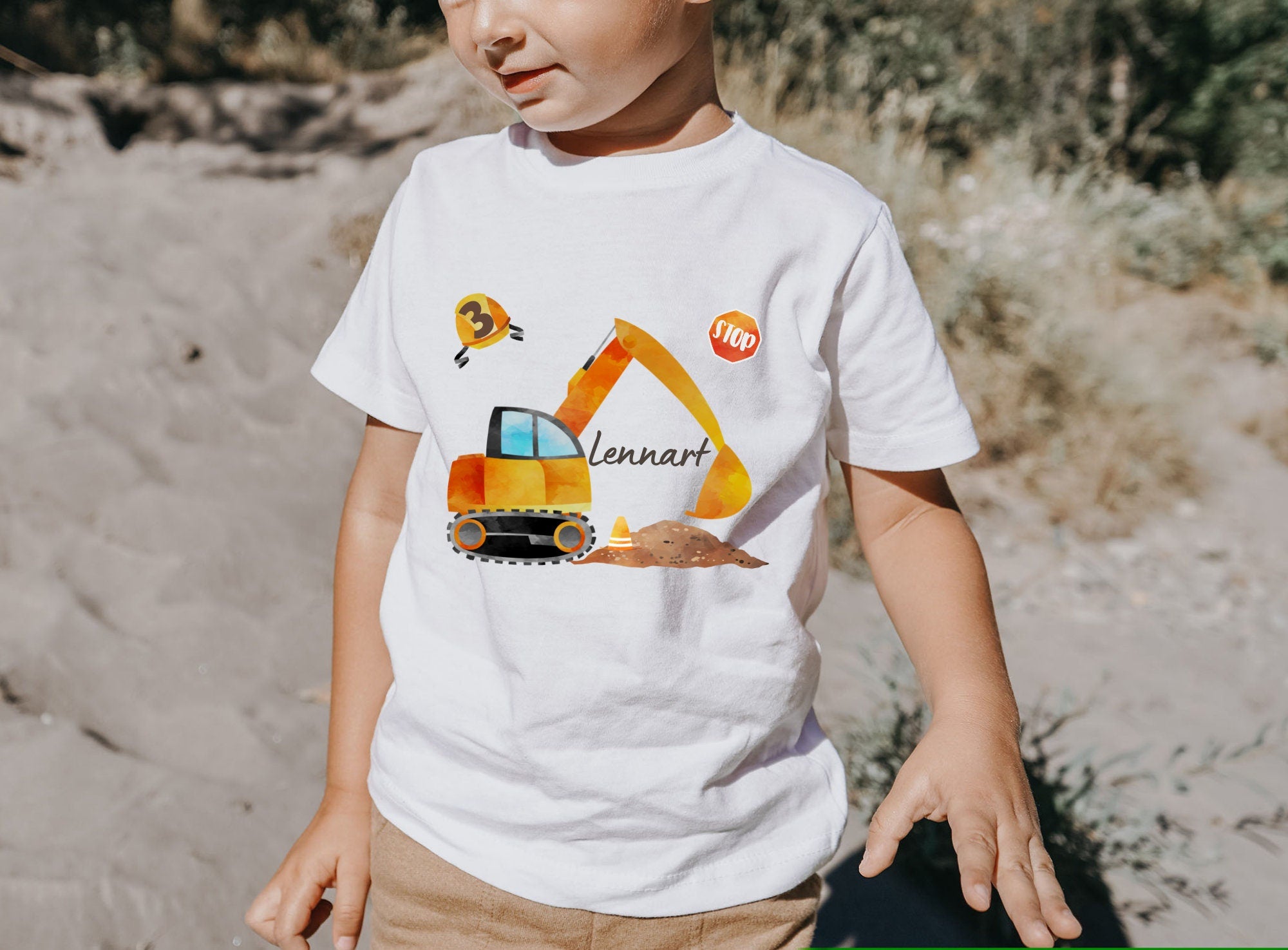 Geburtstagsshirt personalisiert Bagger Radlader Baustelle Bauarbeiter