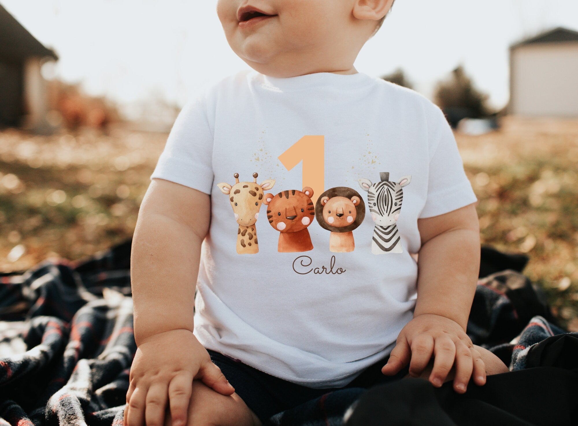Geburtstagsshirt personalisiert Dschungeltiere Safari Giraffe Zebra Löwe