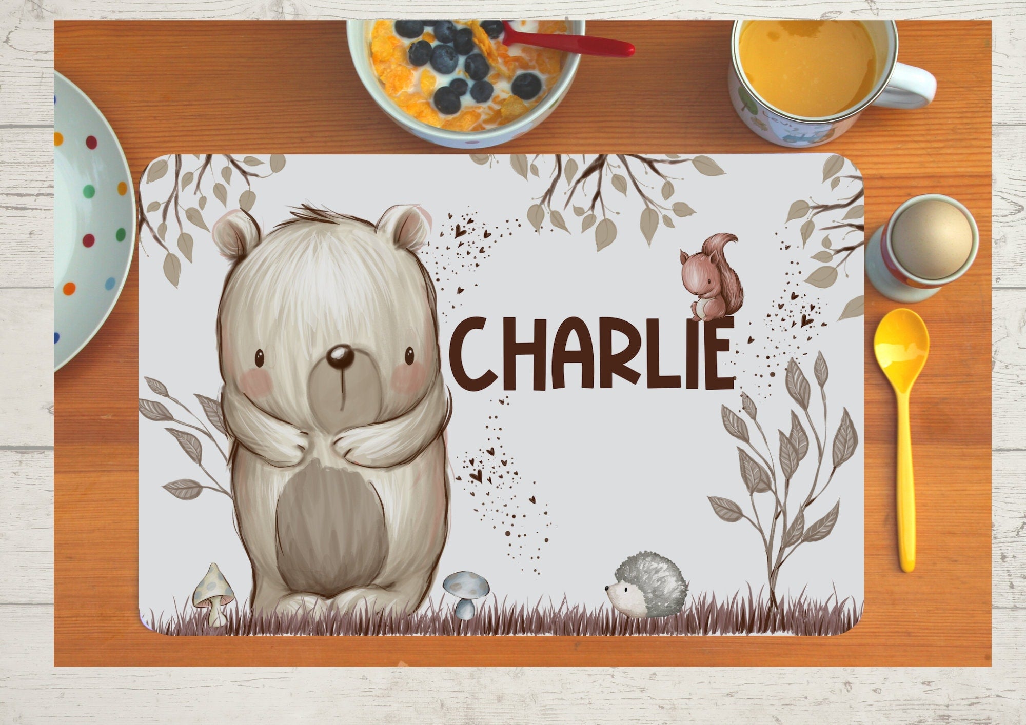Platzdeckchen mit Name Waldtiere Bär – Placemats