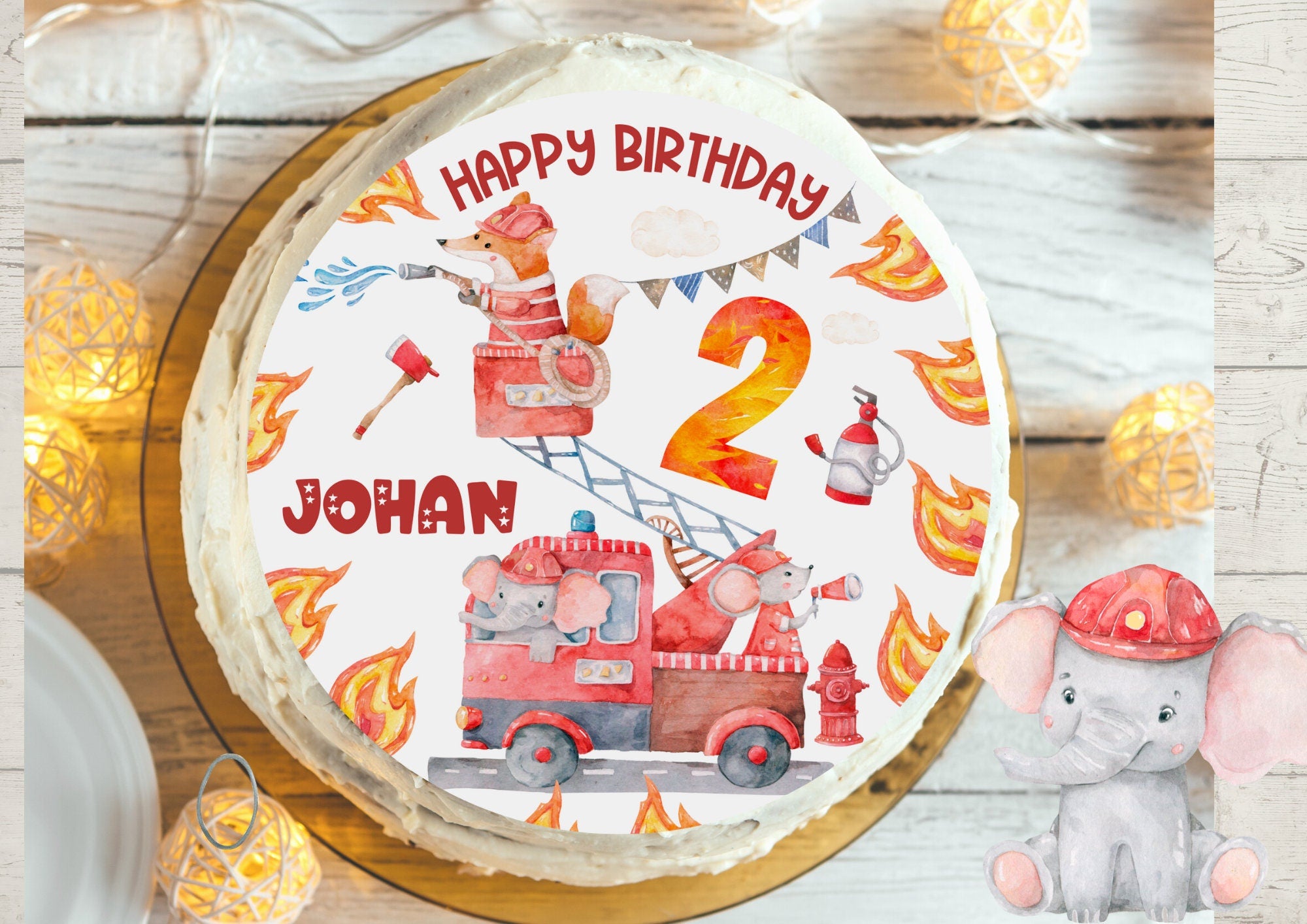 Tortenaufleger Fondant Geburtstag Feuerwehr Rettungsfahrzeuge Elefant Fuchs – Party Decor