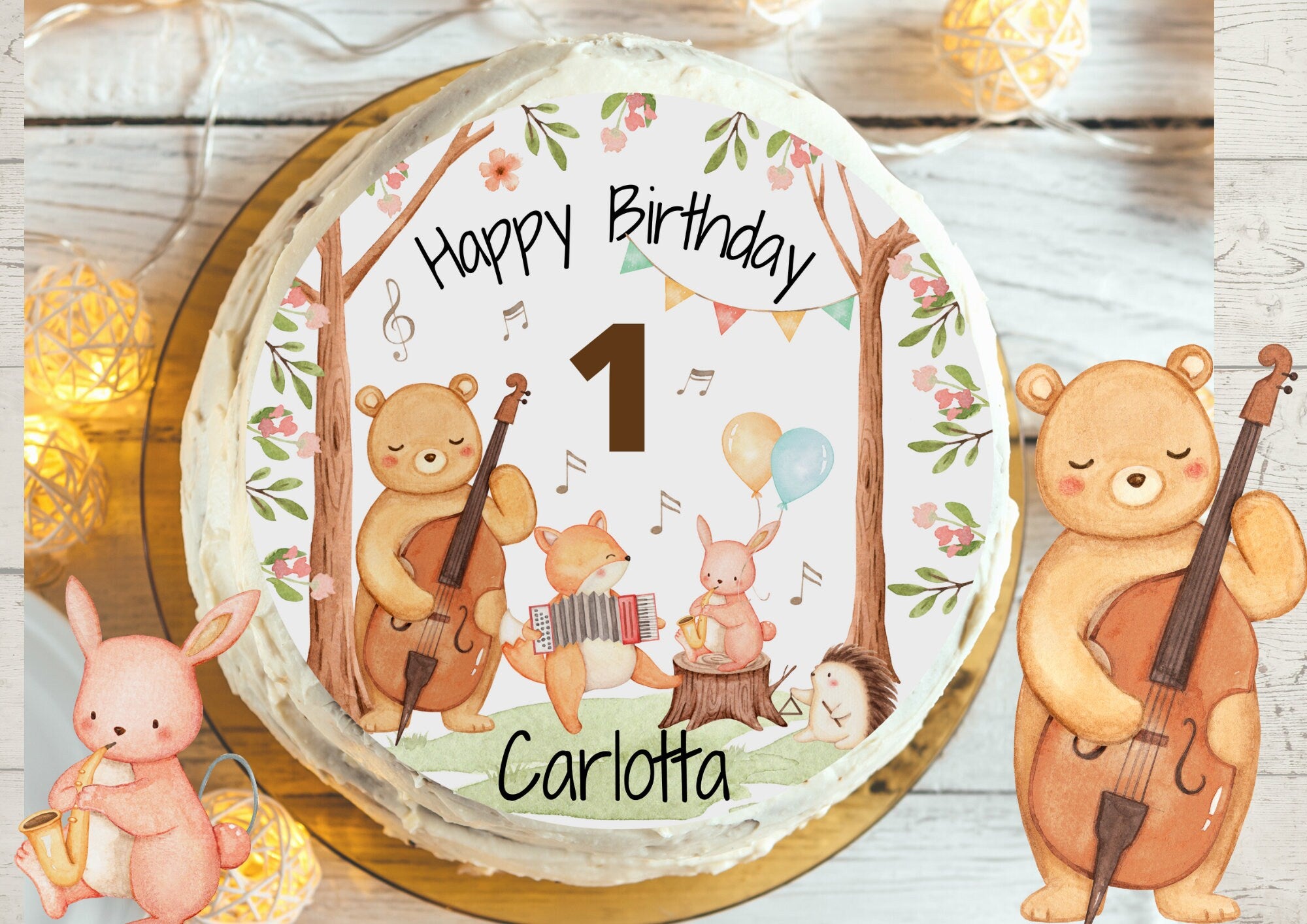 Tortenaufleger Fondant Geburtstag Waldtiere Fuchs Musiker Musik Musikinstrumente – Party Decor