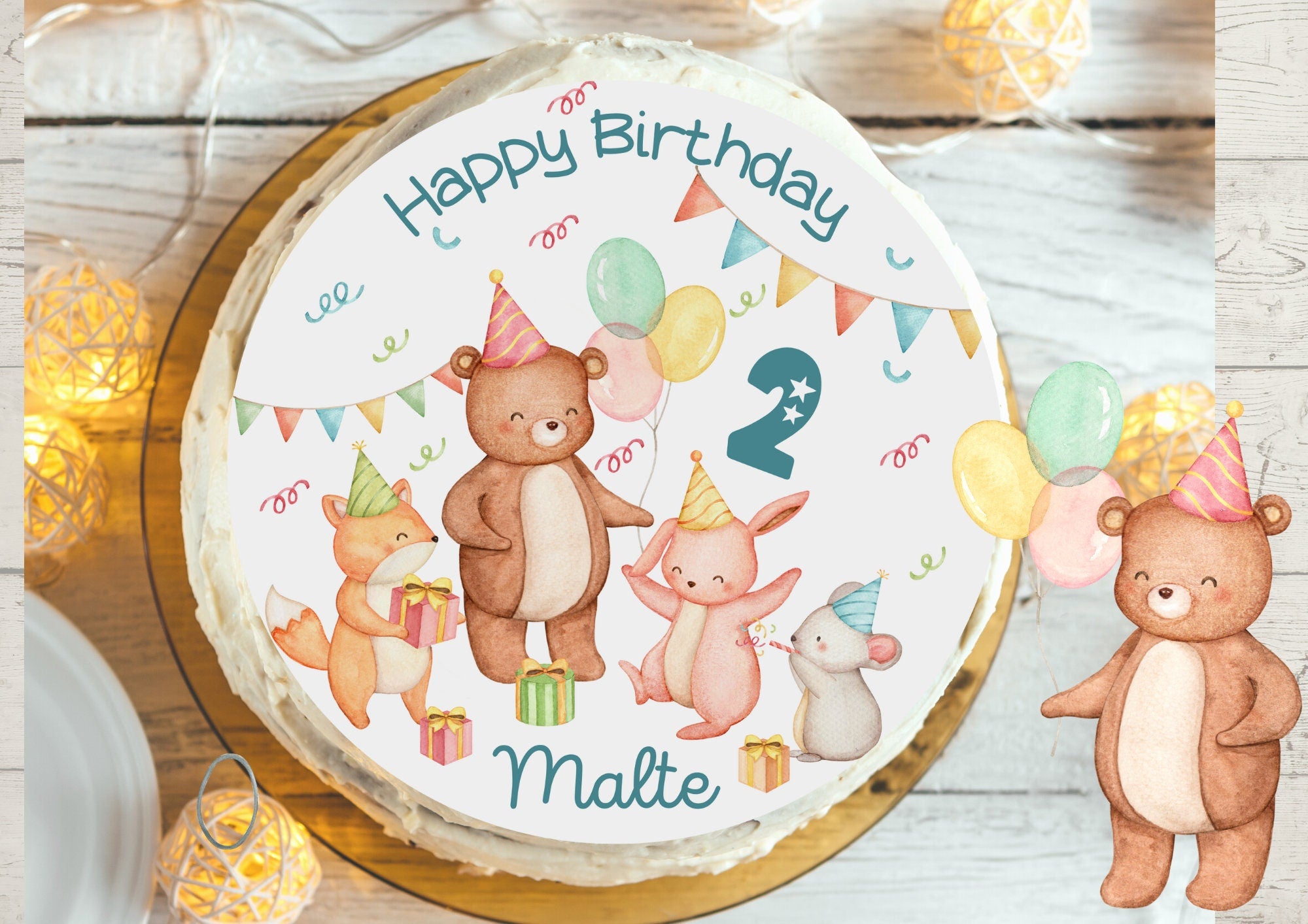 Tortenaufleger Fondant Geburtstag Waldtiere Fuchs Reh Party Partytiere – Party Decor