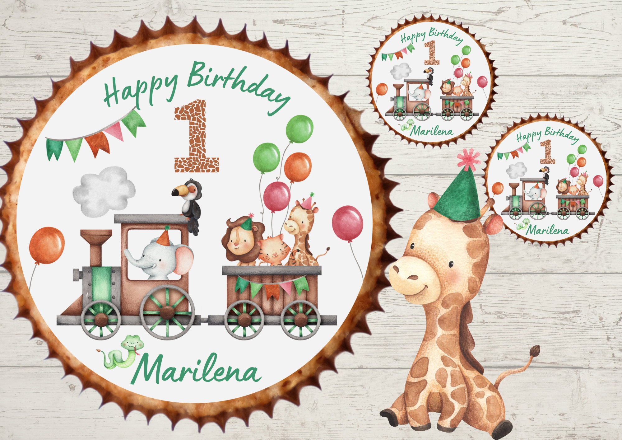 Muffinaufleger Fondant Geburtstag Dschungel Dschungeltiere Safari Wild One Zug – Party Decor