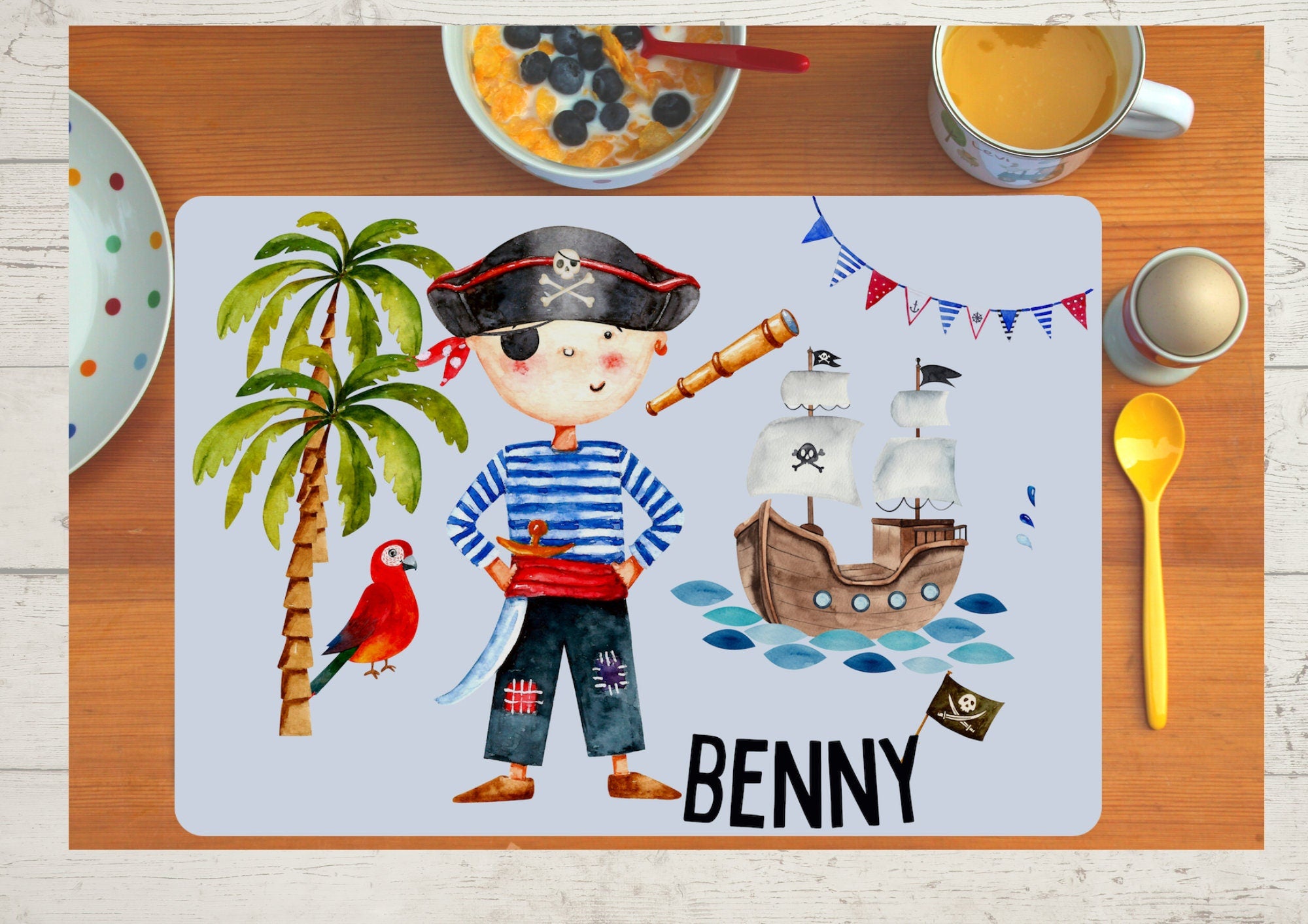 Platzdeckchen mit Name Pirat Seeräuber Piratenschiff – Placemats