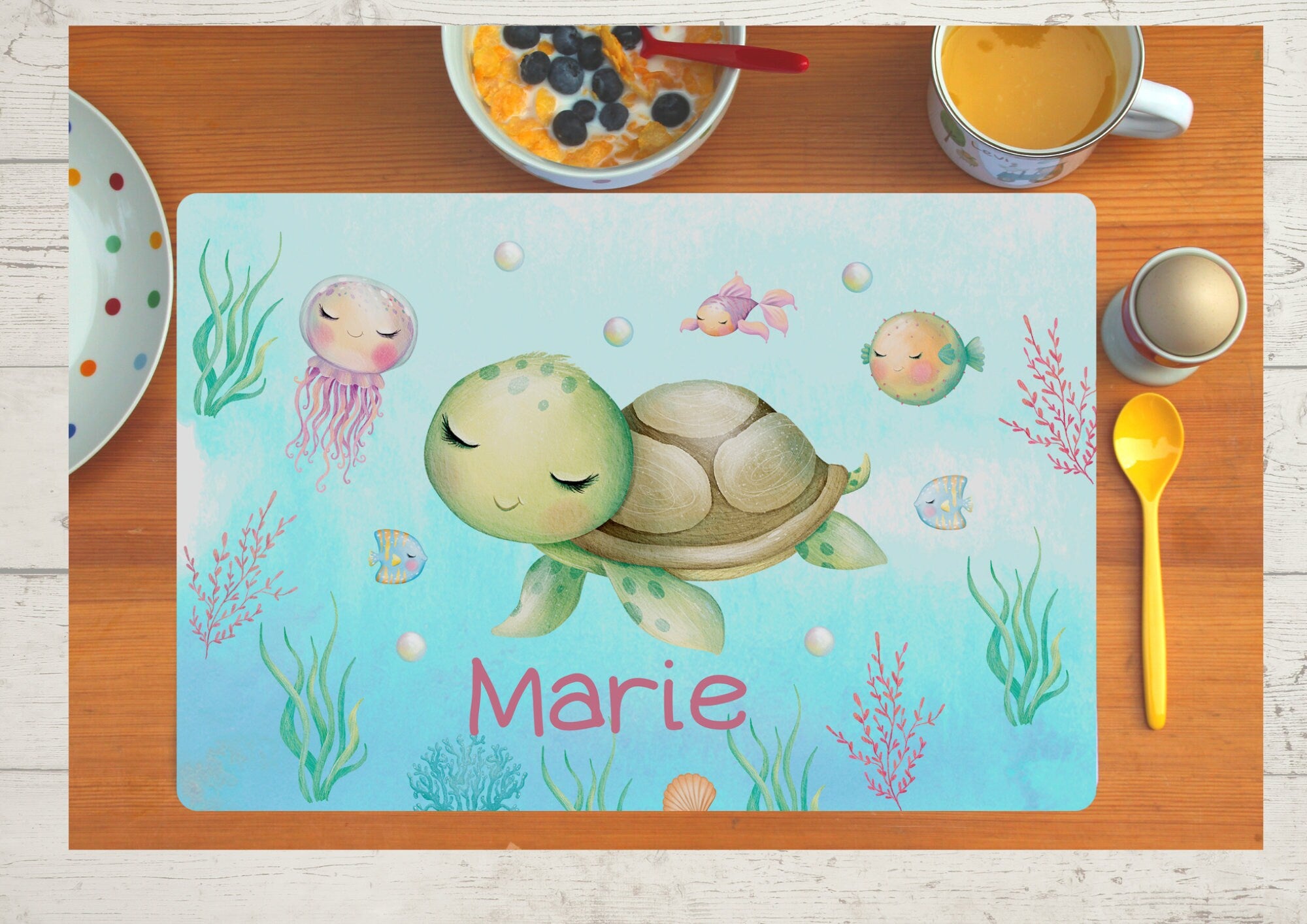 Platzdeckchen mit Name Schildkröte Meerestiere Unterwasser – Placemats