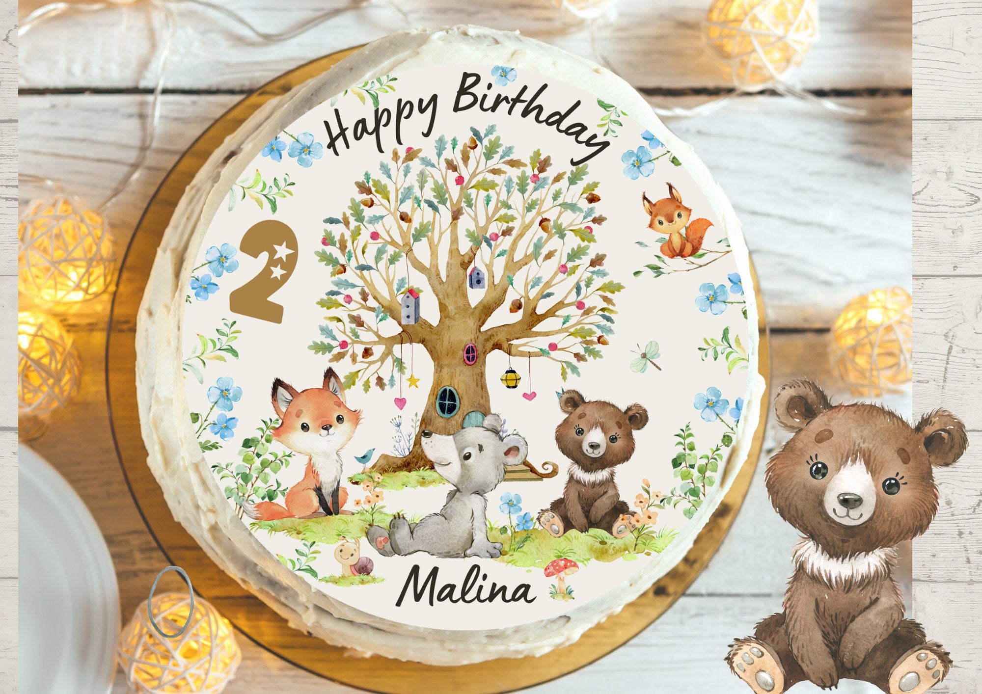 Tortenaufleger Fondant Geburtstag Fuchs Waldtiere – Party Decor