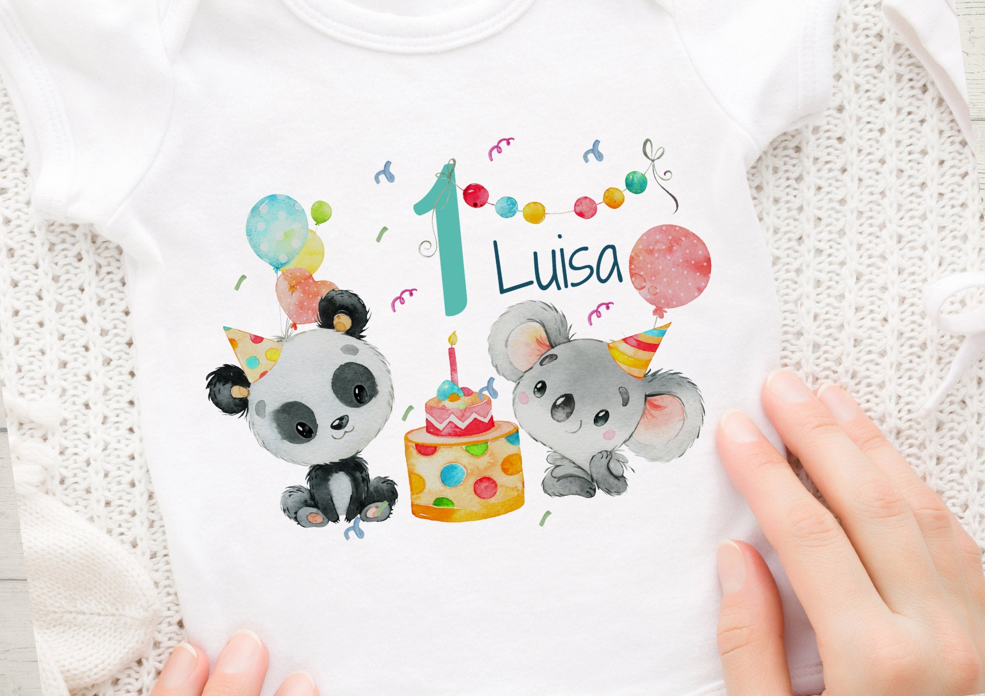 Bügelbild mit Wunschname und Alter personalisiert Koala Panda Party Torte – Appliques & Patches