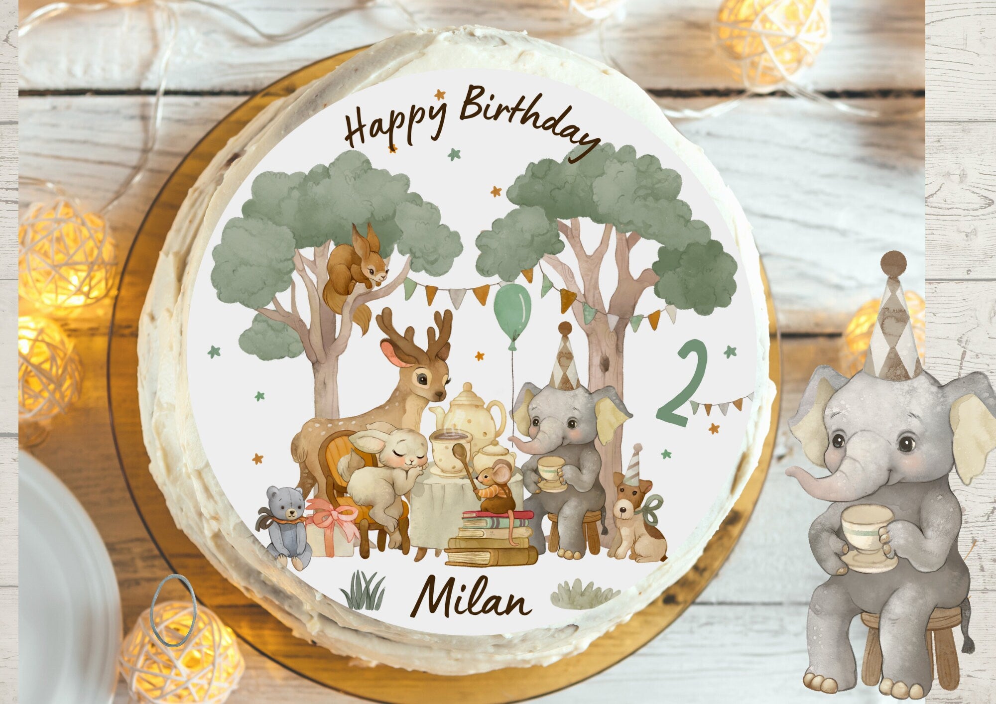 Tortenaufleger Fondant Geburtstag Waldtiere Fuchs Reh