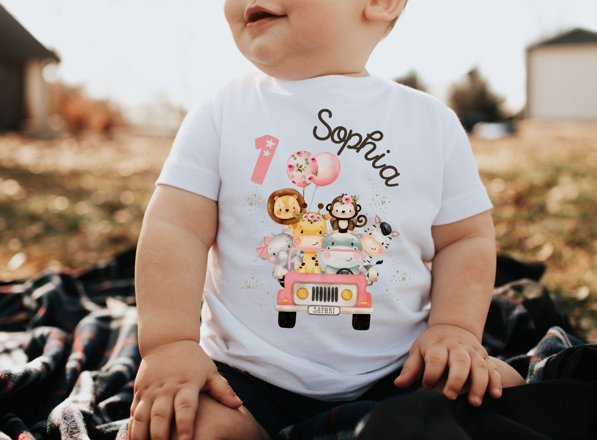 Geburtstagsshirt personalisiert Dschungeltiere Safari Giraffe Zebra Löwe Wild One