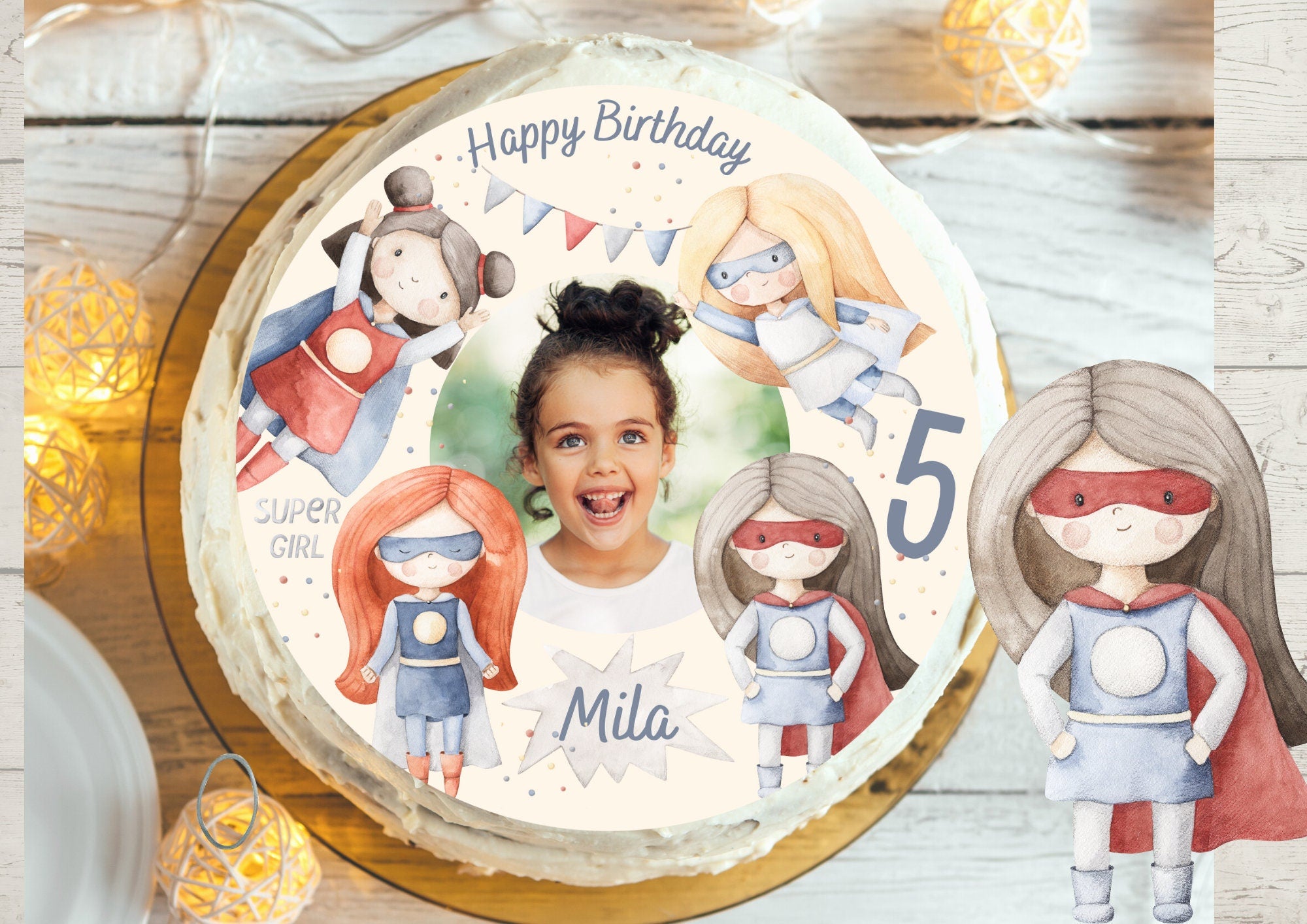 Tortenaufleger mit Foto Fondant Geburtstag Superheld Superheldin Hero Held Superkraft – Party Decor