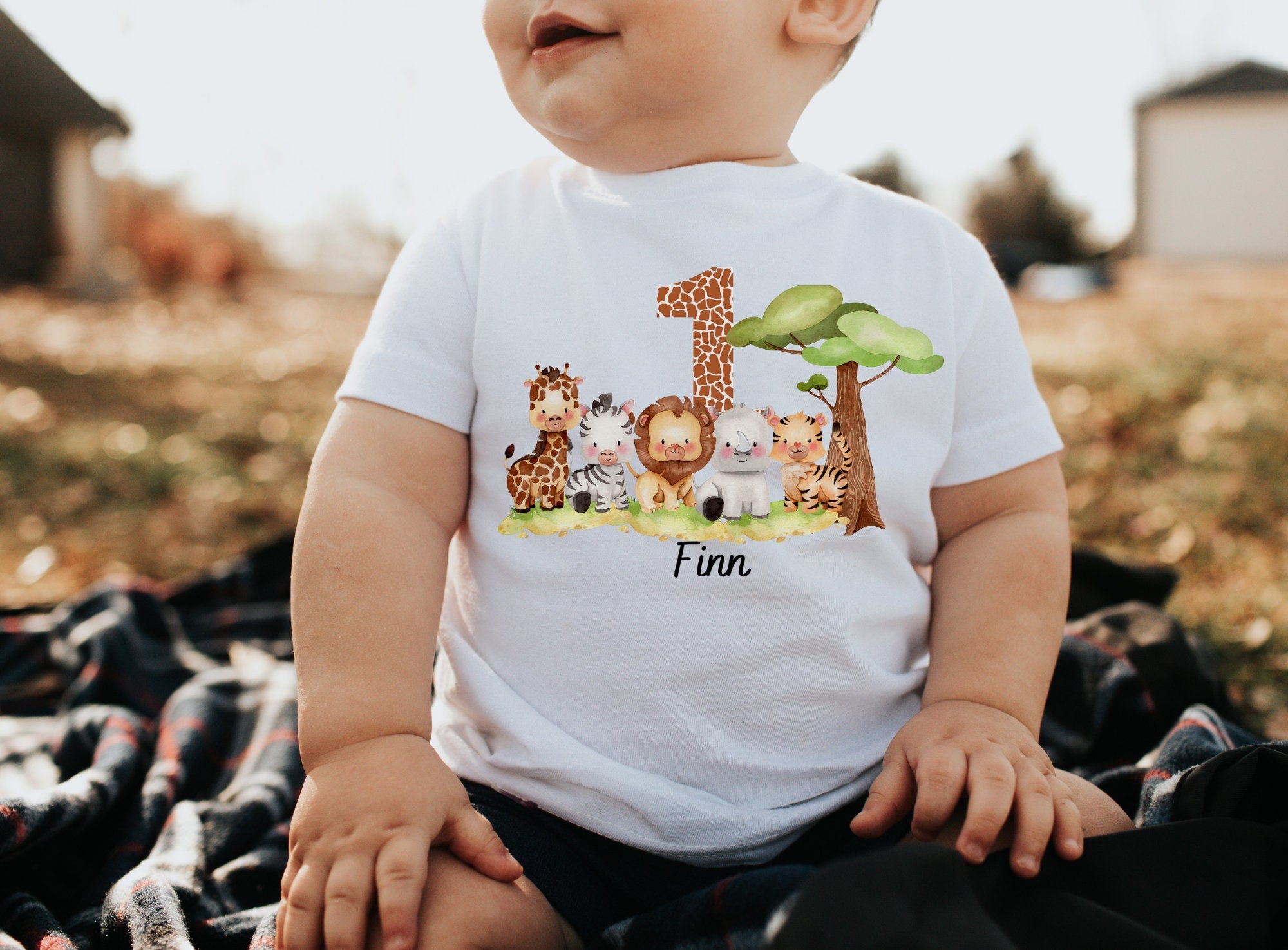 Geburtstagsshirt personalisiert Dschungeltiere Safari Giraffe Zebra Löwe Wild One
