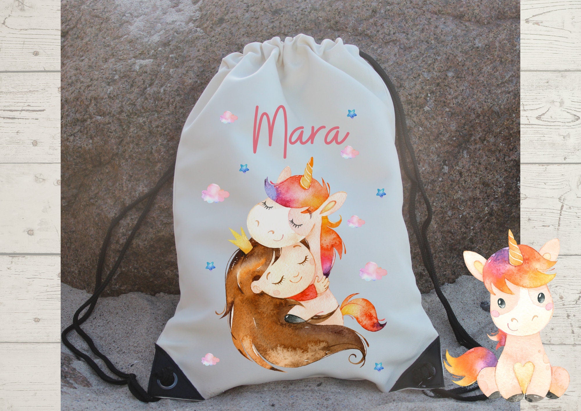 Turnbeutel mit Name personalisiert Pferd Pony Einhorn Sternenstaub – Team Sports & Gym Bags