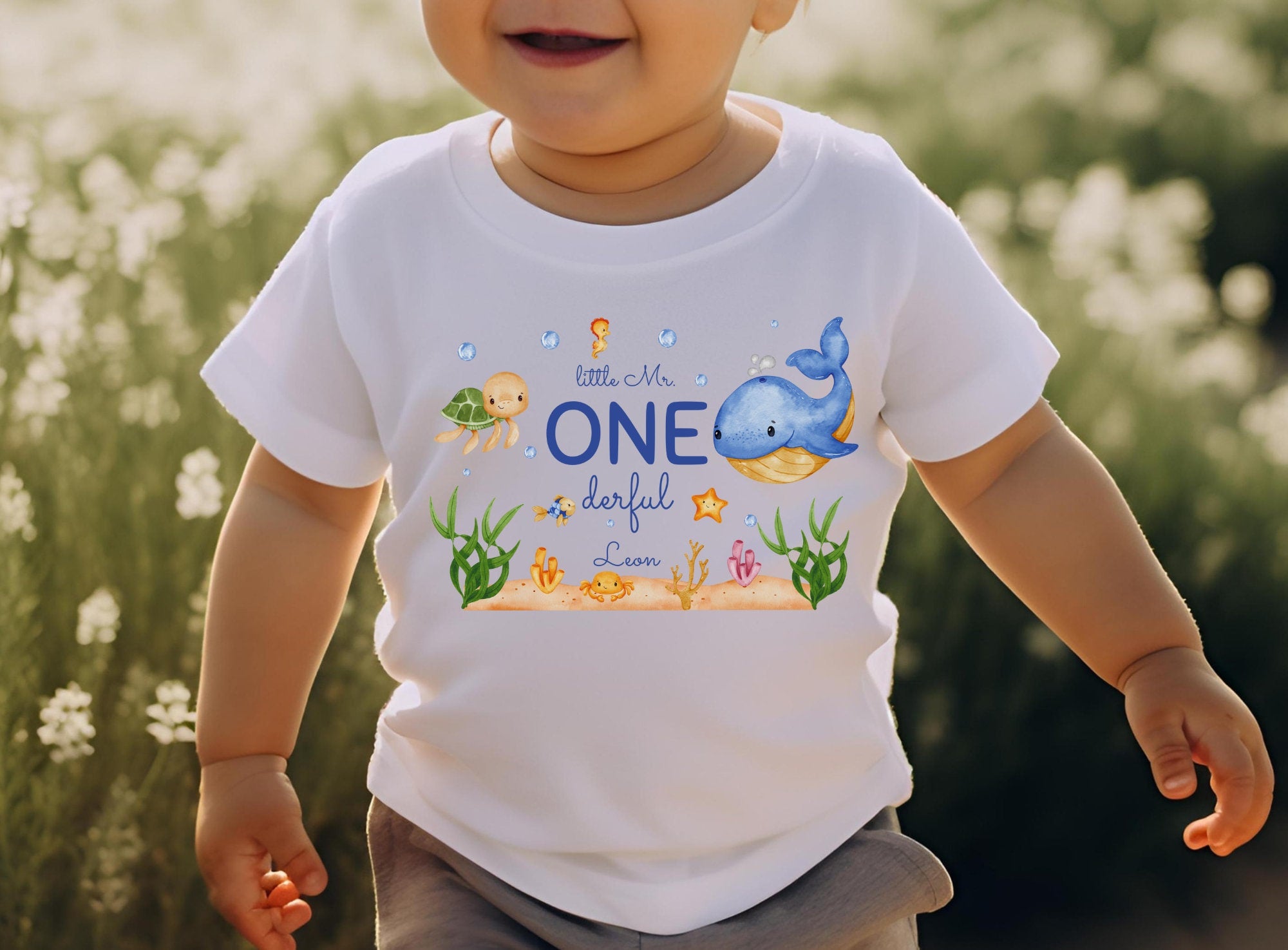 Geburtstagsshirt personalisiert One Erster Geburtstag Onederful Wal Unterwasser Fisch Mr Onederful