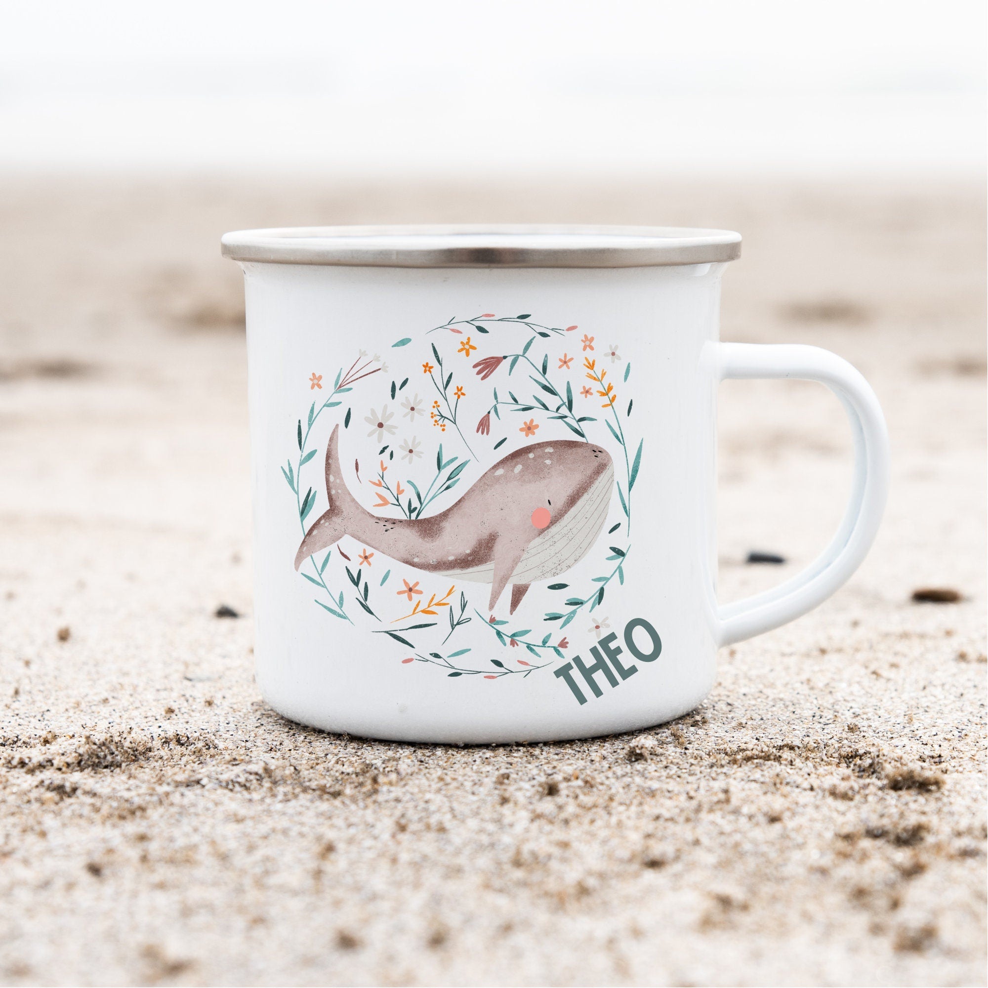 Emailletasse mit Namen personalisiert Wal Unterwasser Meer Maritim