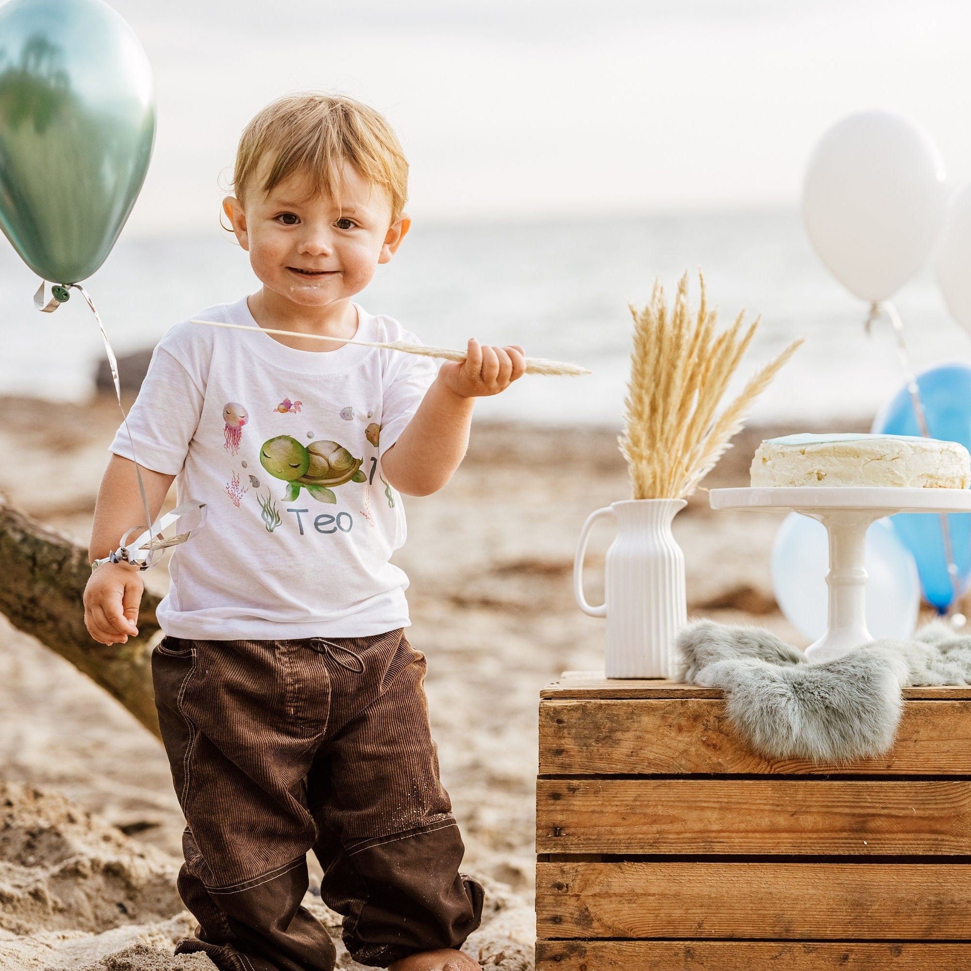 Geburtstagsshirt personalisiert Schildkröte Kugelfisch Unterwasser Meer – T-shirts