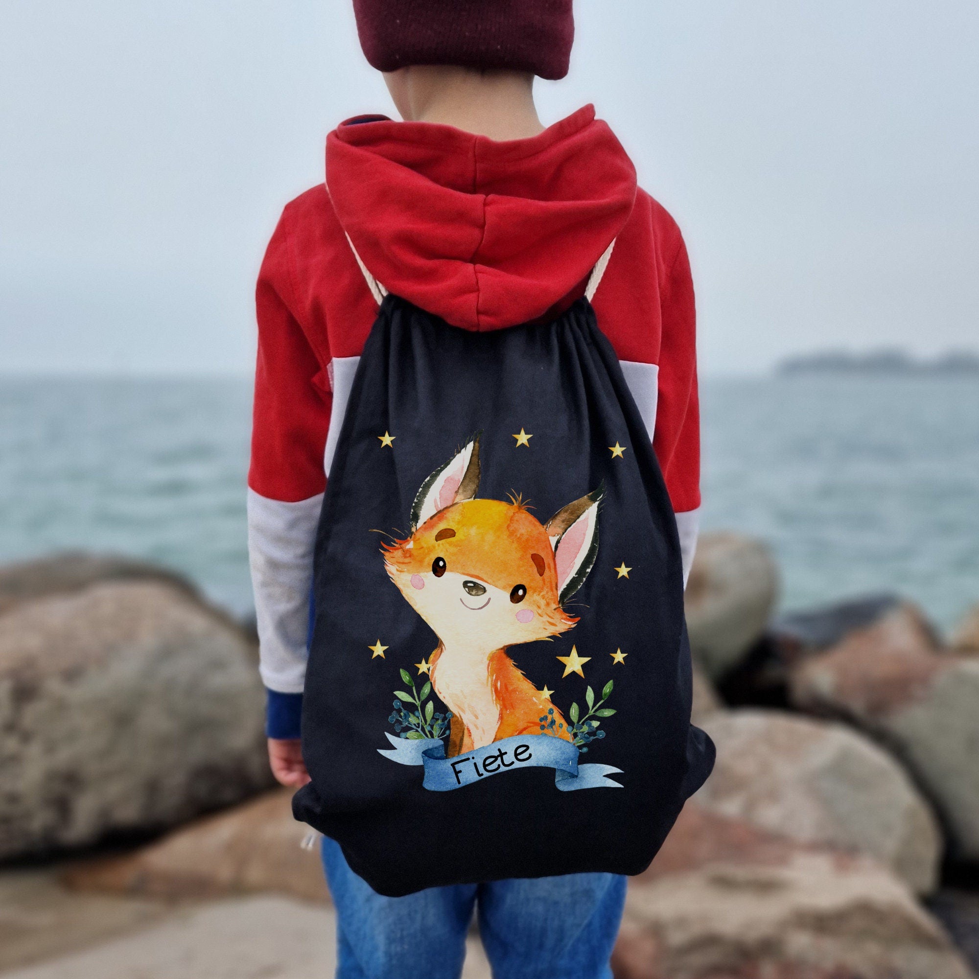 Turnbeutel mit Name personalisiert Waldtiere Fuchs – Team Sports & Gym Bags
