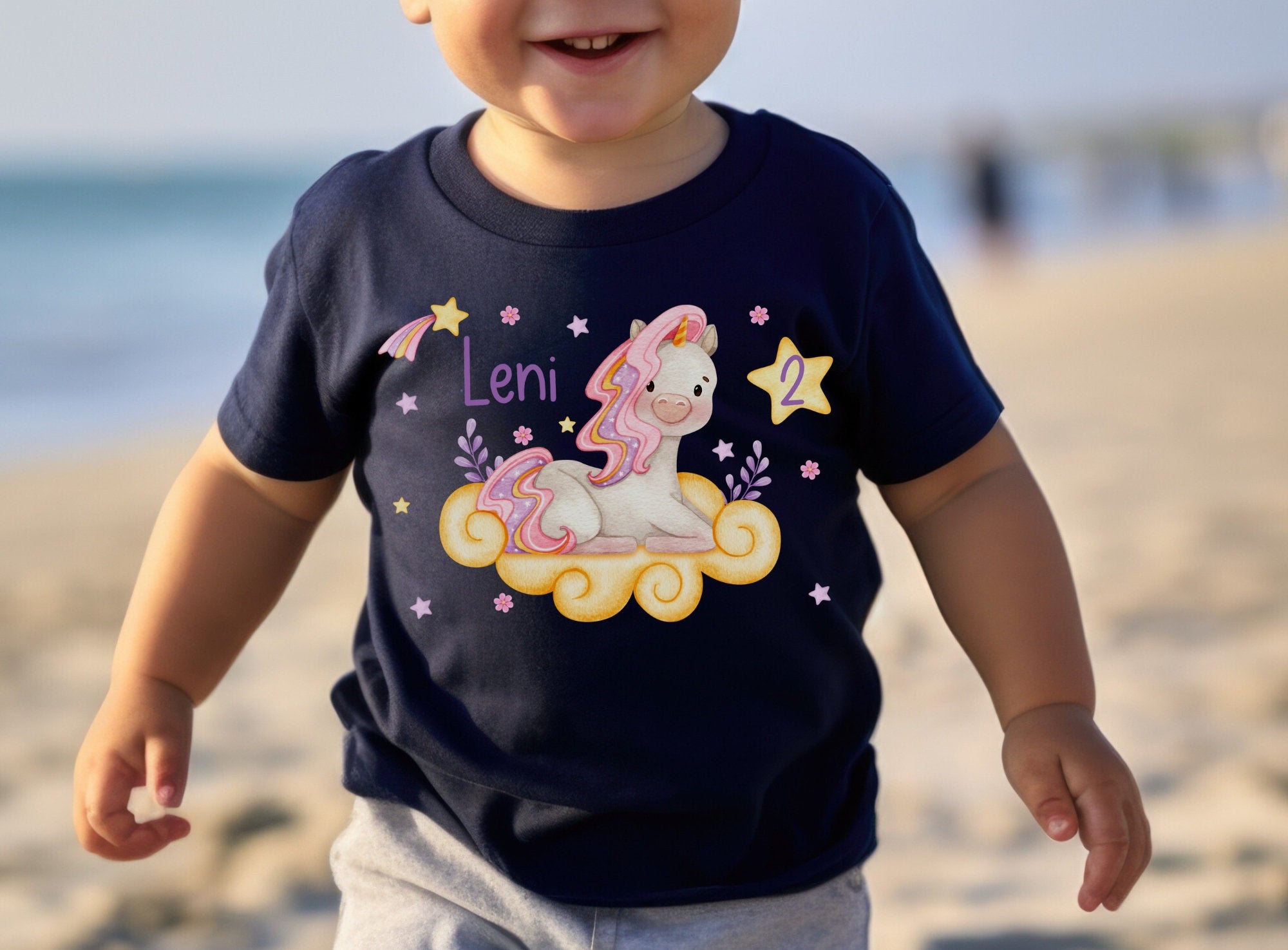 Geburtstagsshirt personalisiert Bauernhoftiere Einhorn Glitzer Wolken Regenbogen – T-shirts