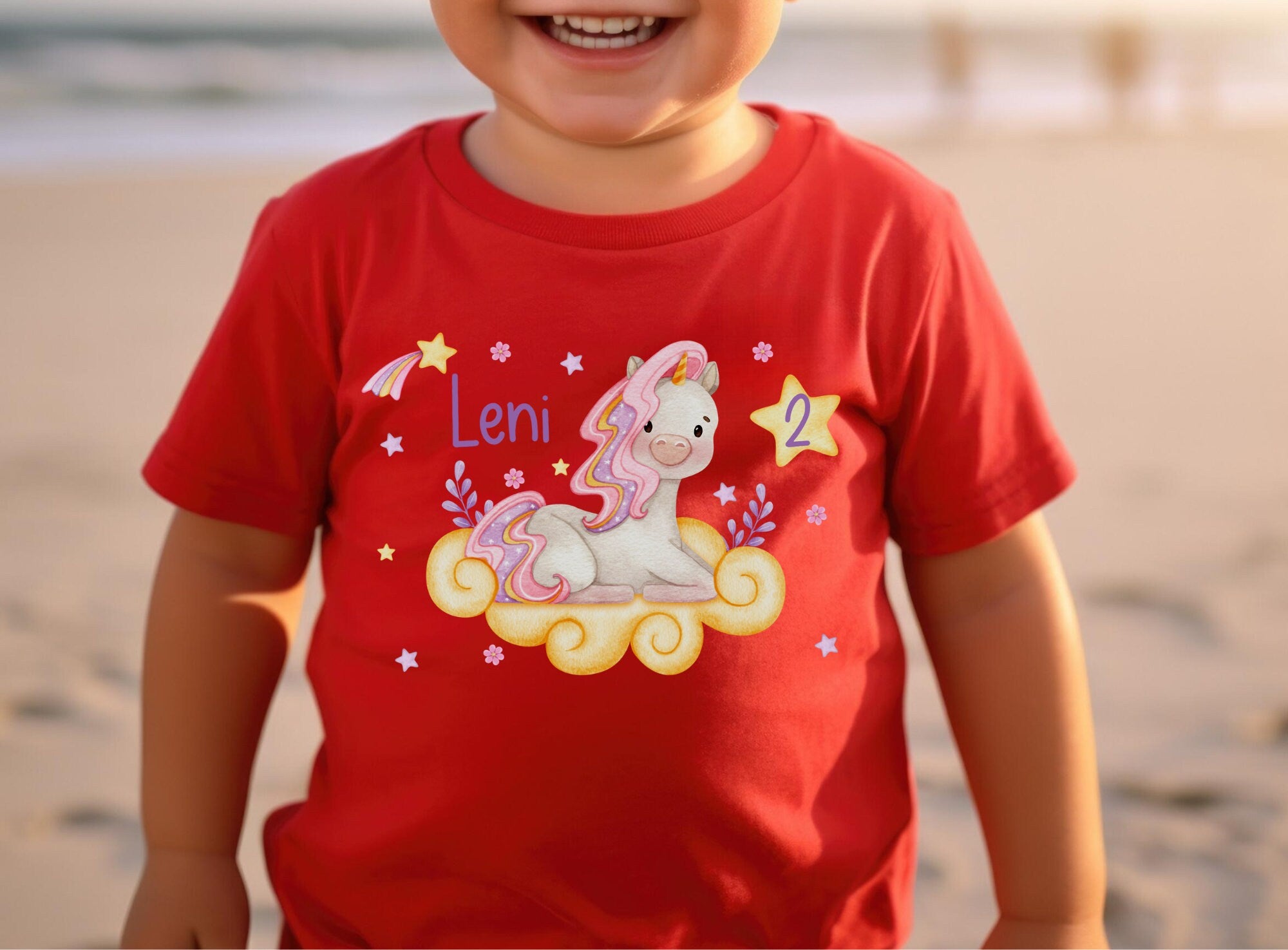Geburtstagsshirt personalisiert Bauernhoftiere Einhorn Glitzer Wolken Regenbogen – T-shirts