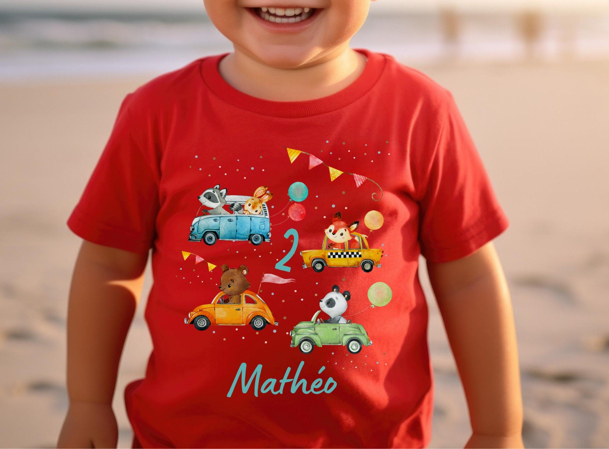 Geburtstagsshirt personalisiert – Fahrzeuge mit Tieren – Taxi, Bus, Auto – Bär, Dachs, Fuchs, Hase – Name & Alter – n – T-shirts