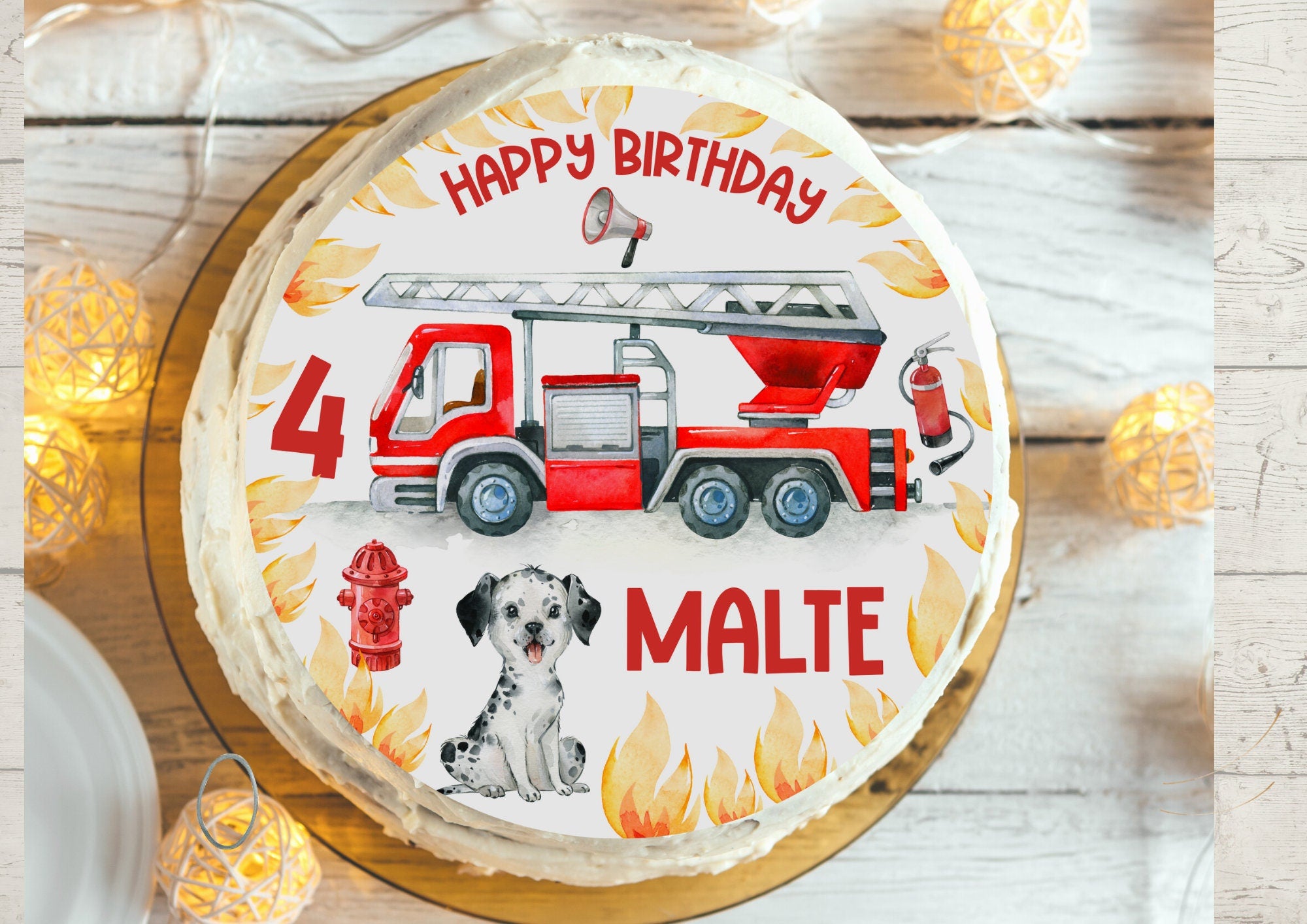 Tortenaufleger Fondant Geburtstag Feuerwehr Hund