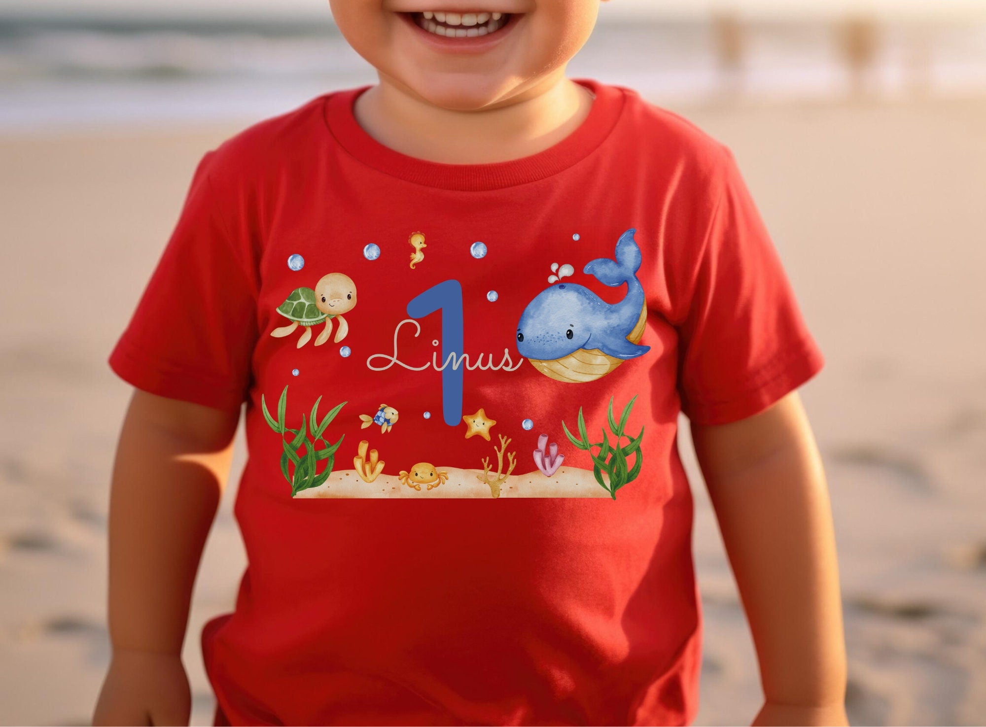 Geburtstagsshirt Wal mit Name & Zahl – personalisiertes Meeresmotiv – Schildkröte Unterwasser 1–7 Jahre – T-shirts
