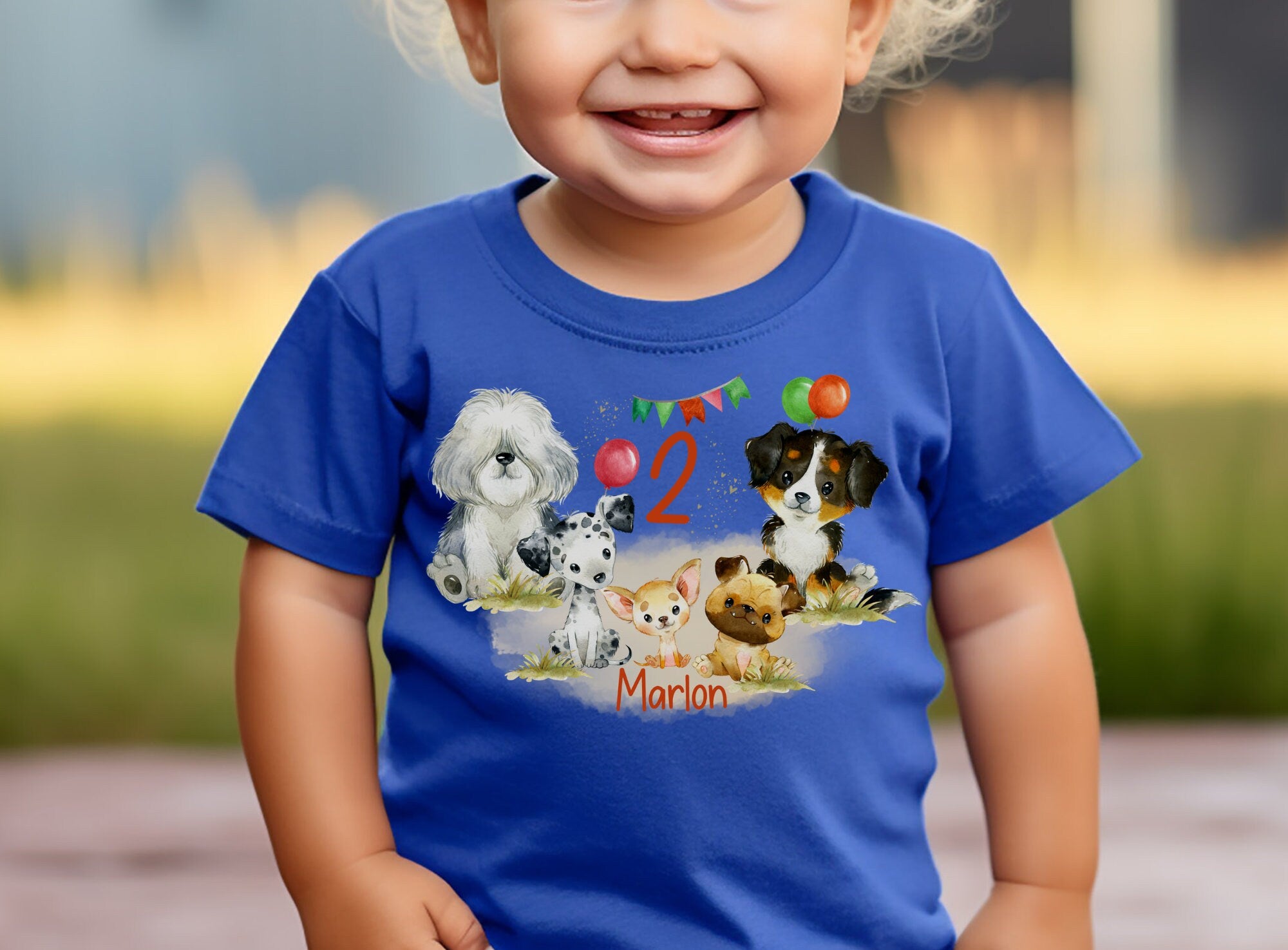 Geburtstagsshirt personalisiert Waldtiere Hunde Haustier Bobtail Bernersenne Mops