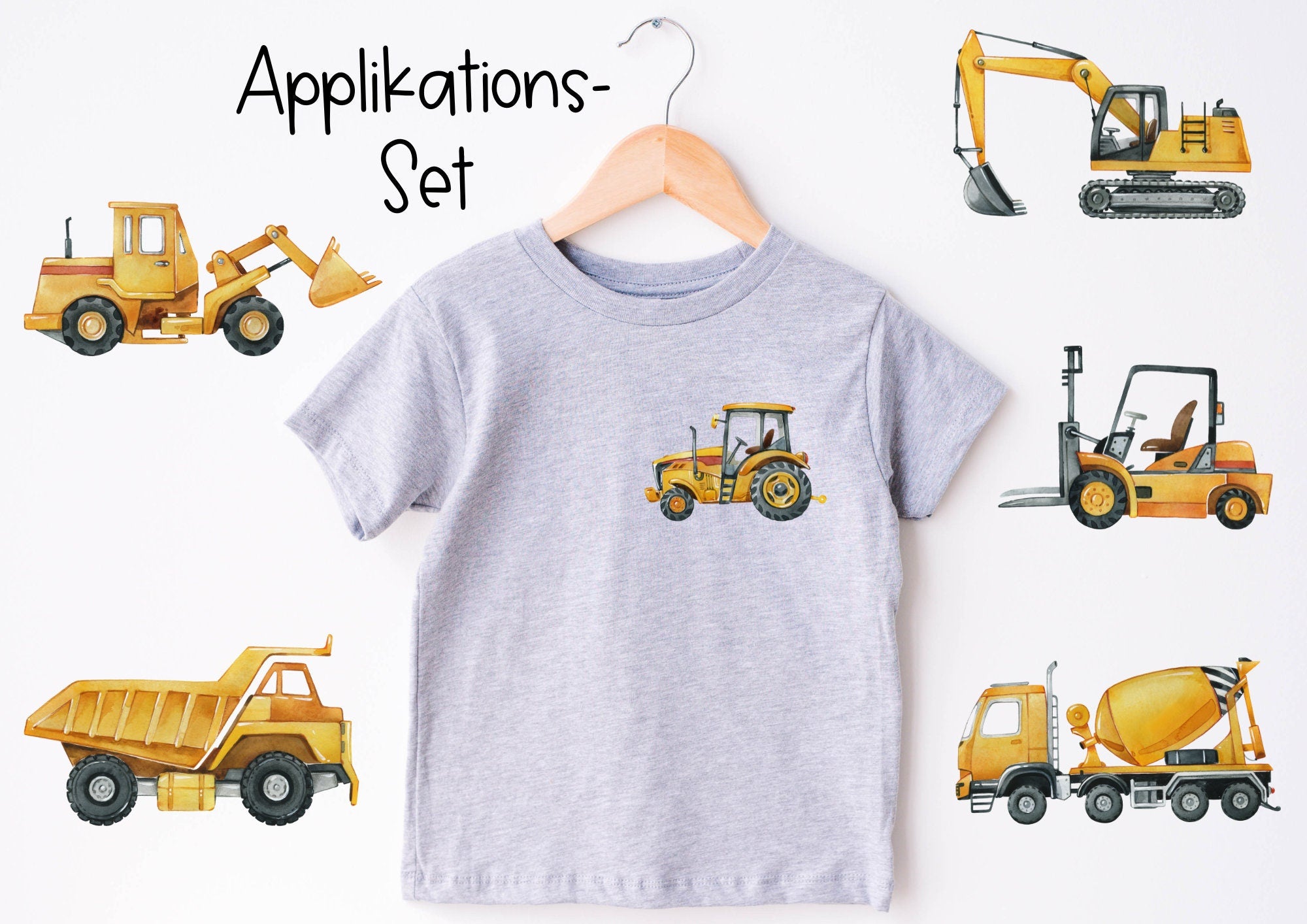 Set Bügelbild Applikation zum Veredeln von Shirts Hosen Kleidung DTF Druck Applizierung Bagger Radlader Baustelle Kipplaster Gabelstapler – Appliques & Patches