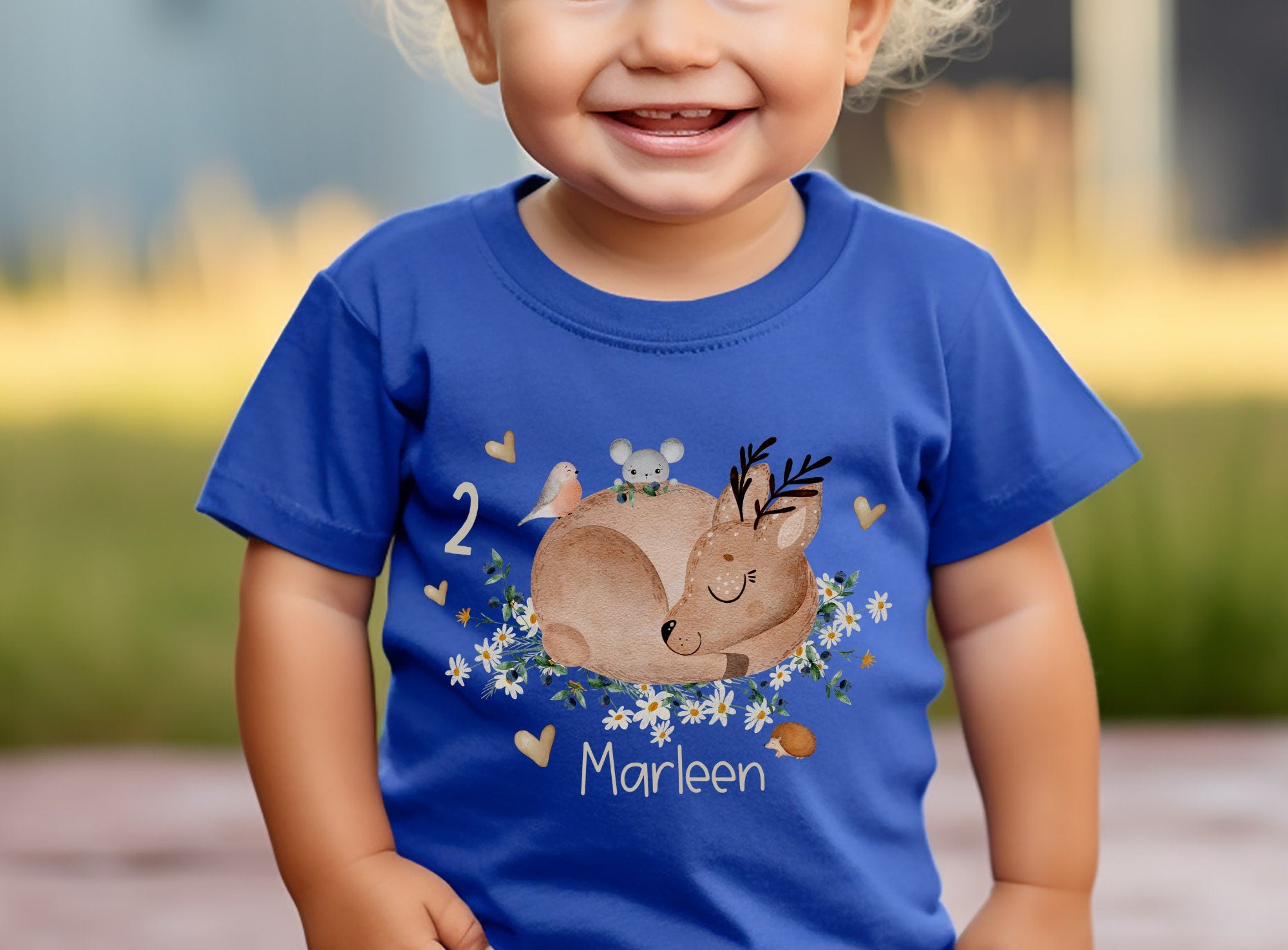 Geburtstagsshirt personalisiert Geburtstag Waldtiere Bär Reh Fuchs Eule Vogel – T-shirts