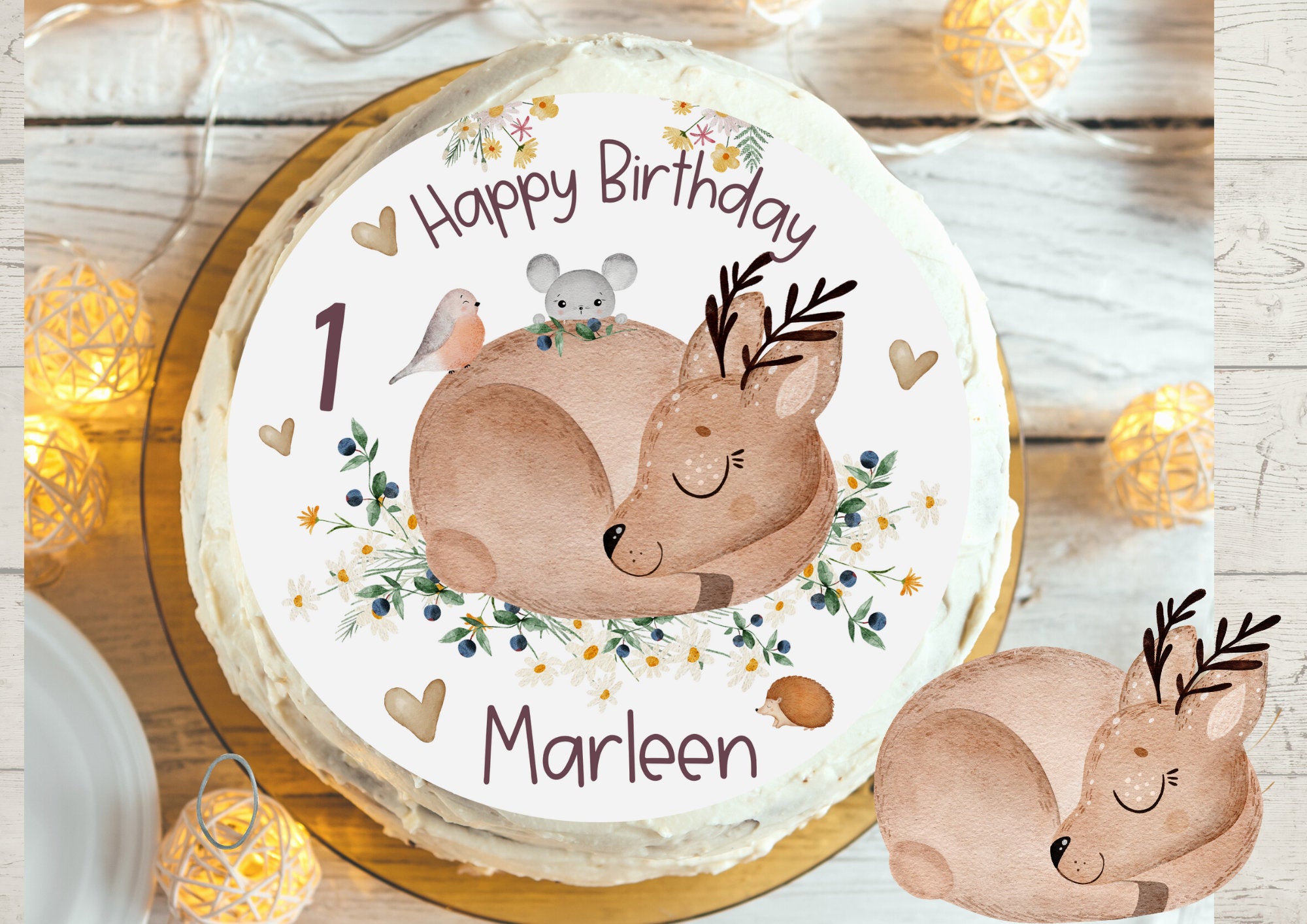 Tortenaufleger Fondant Geburtstag Reh Waldtiere Vogel Igel – Party Decor