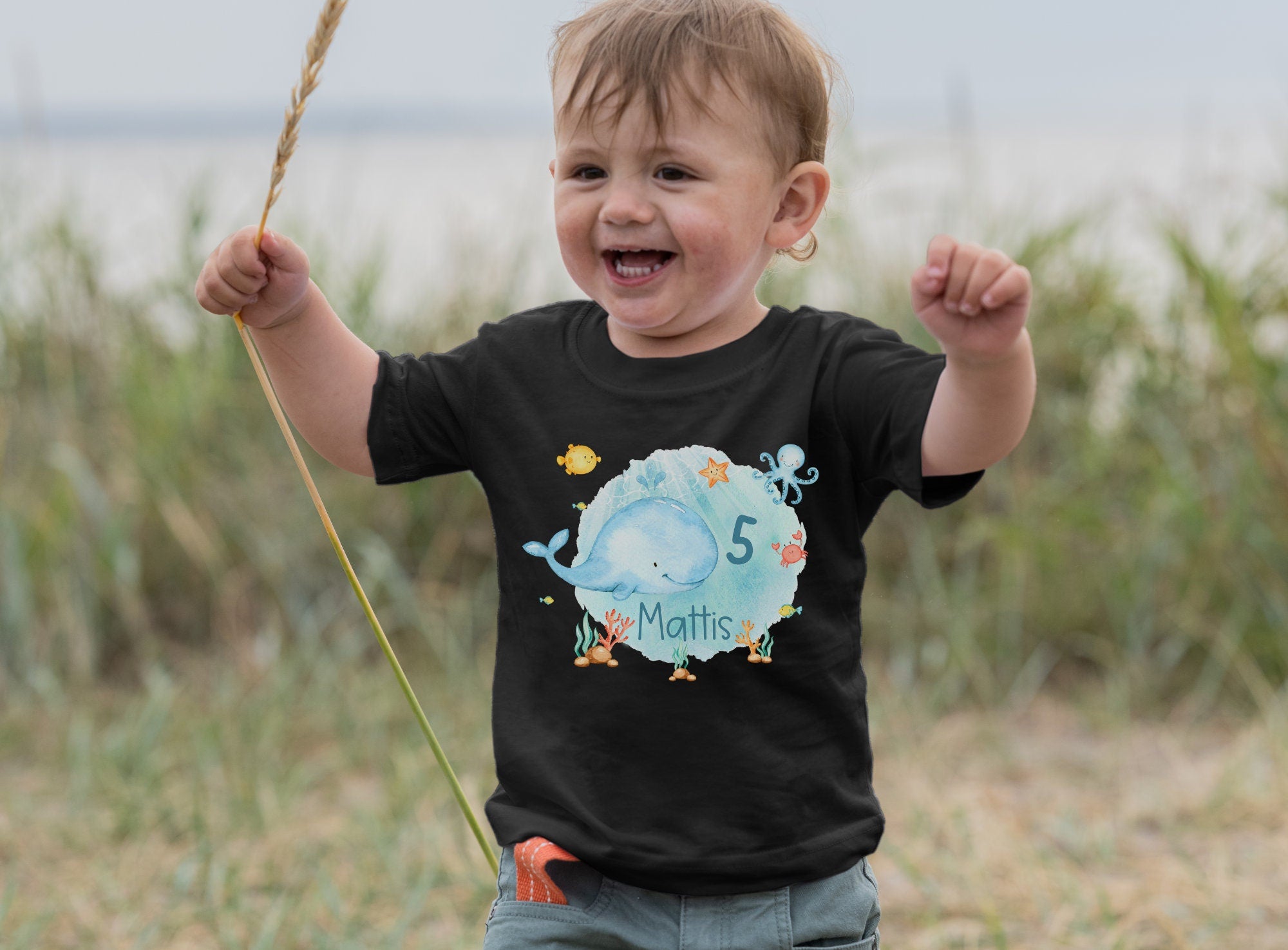Geburtstagsshirt personalisiert Maritim Wal Meer Schildkröte Fisch Unterwasser – T-shirts
