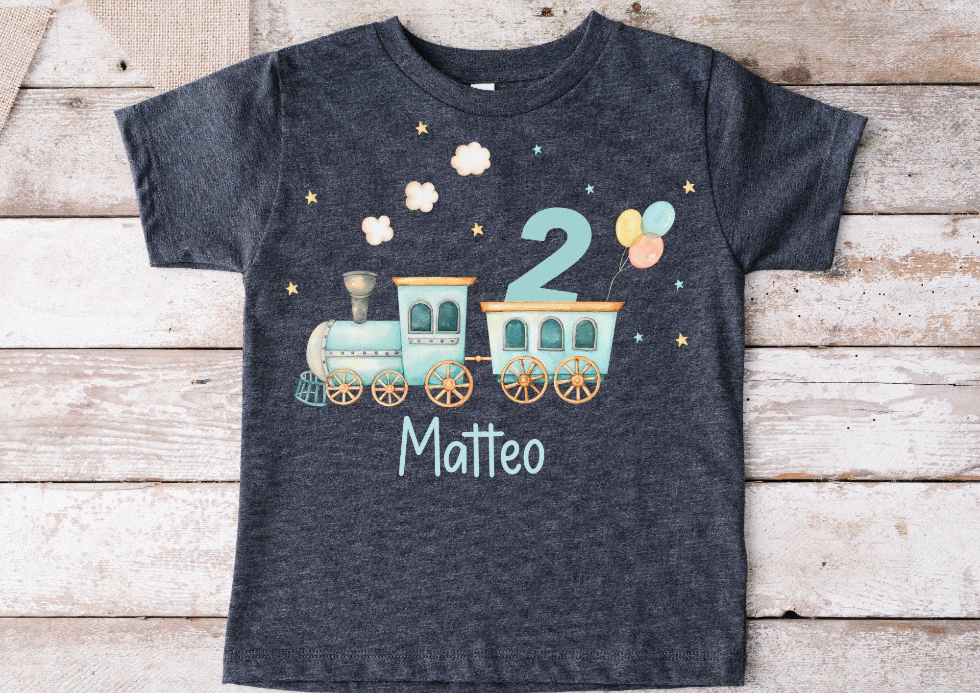 Bügelbild Lokomotive personalisiert mit Name & Zahl – Zug Motiv für geburtstag – Eisenbahn Bügelbild für Geburtstagsshirt – Appliques & Patches