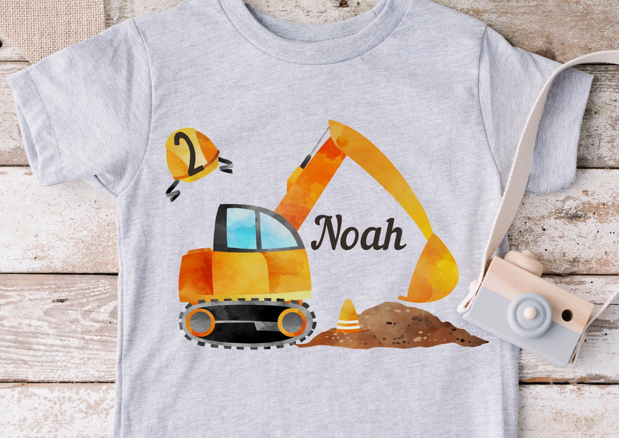 Bügelbild mit Wunschname und Alter personalisiert Bagger Radlader Bauarbeiter Baustelle Baustelle Bauarbeiter – Appliques & Patches