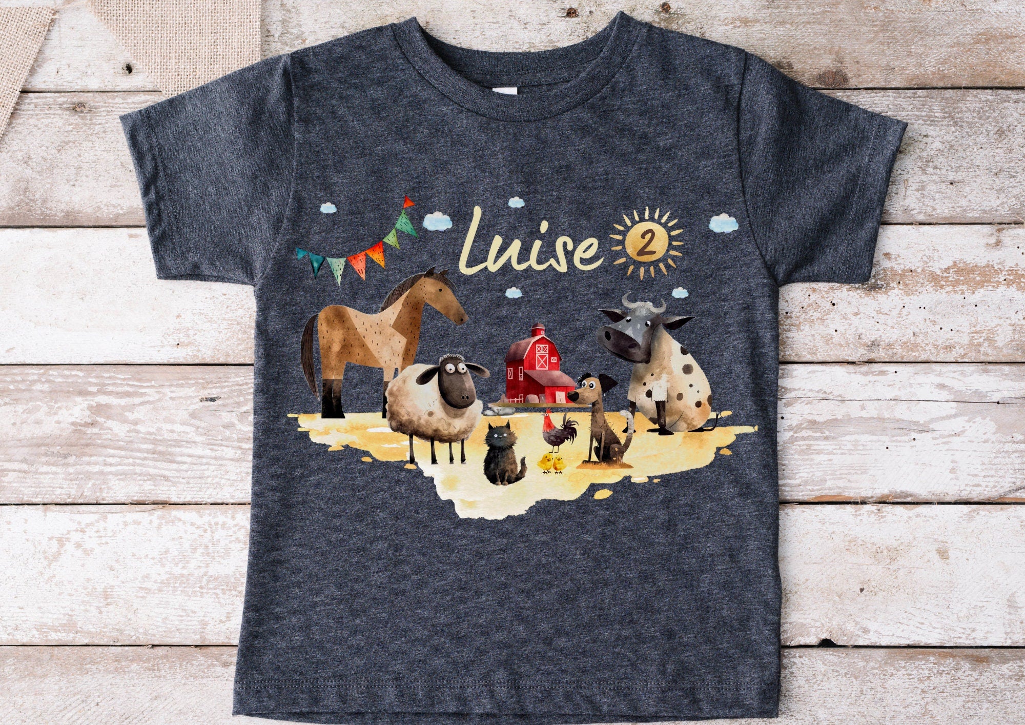 Bügelbild für bunte Stoffe mit Wunschname und Alter personalisiert Hund Pferd Schaf Huhn Bauernhof Bauernhoftiere – Appliques & Patches