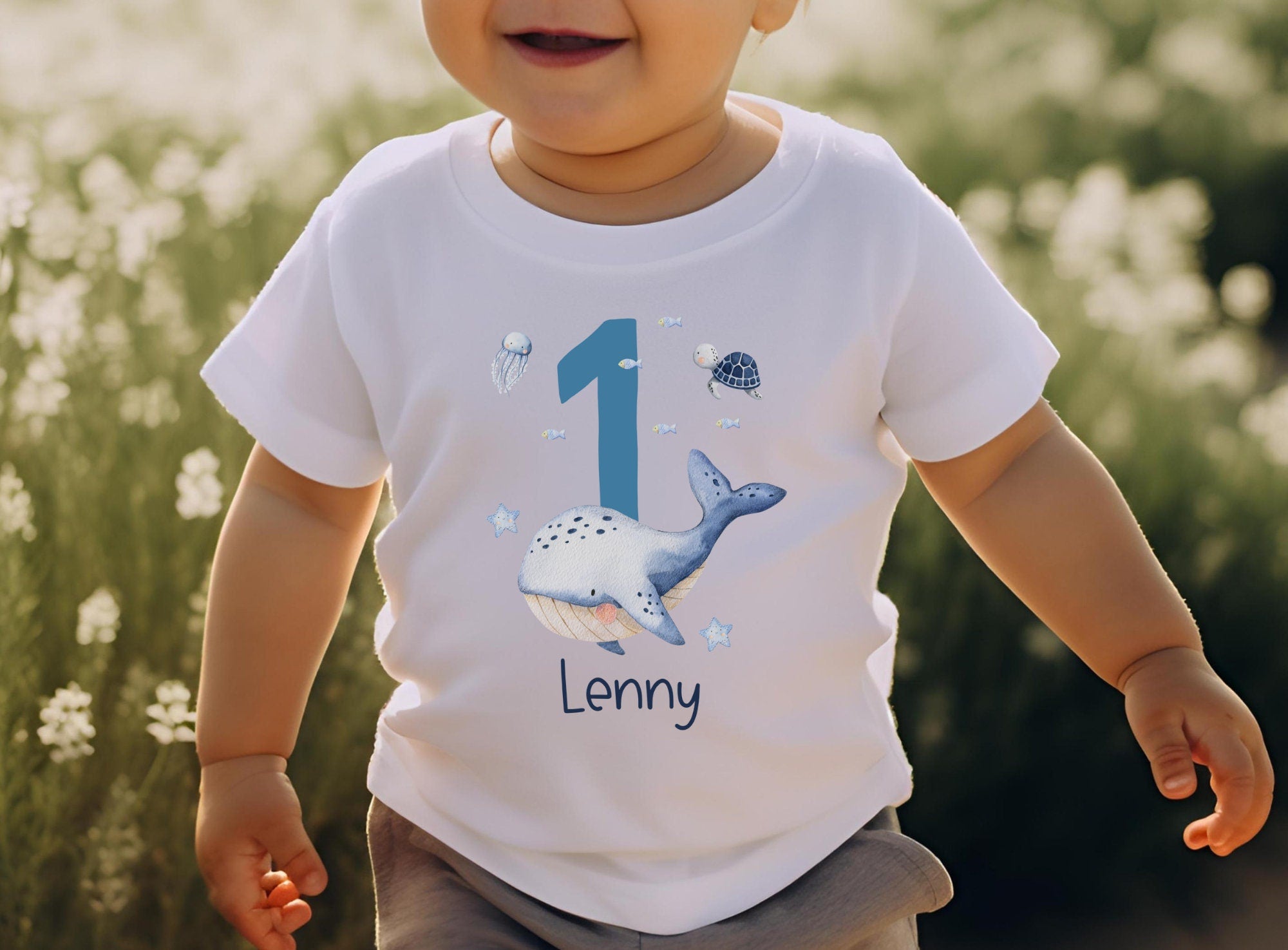 Geburtstagsshirt personalisiert Maritim Wal Meer Schildkröte Fisch Unterwasser – T-shirts