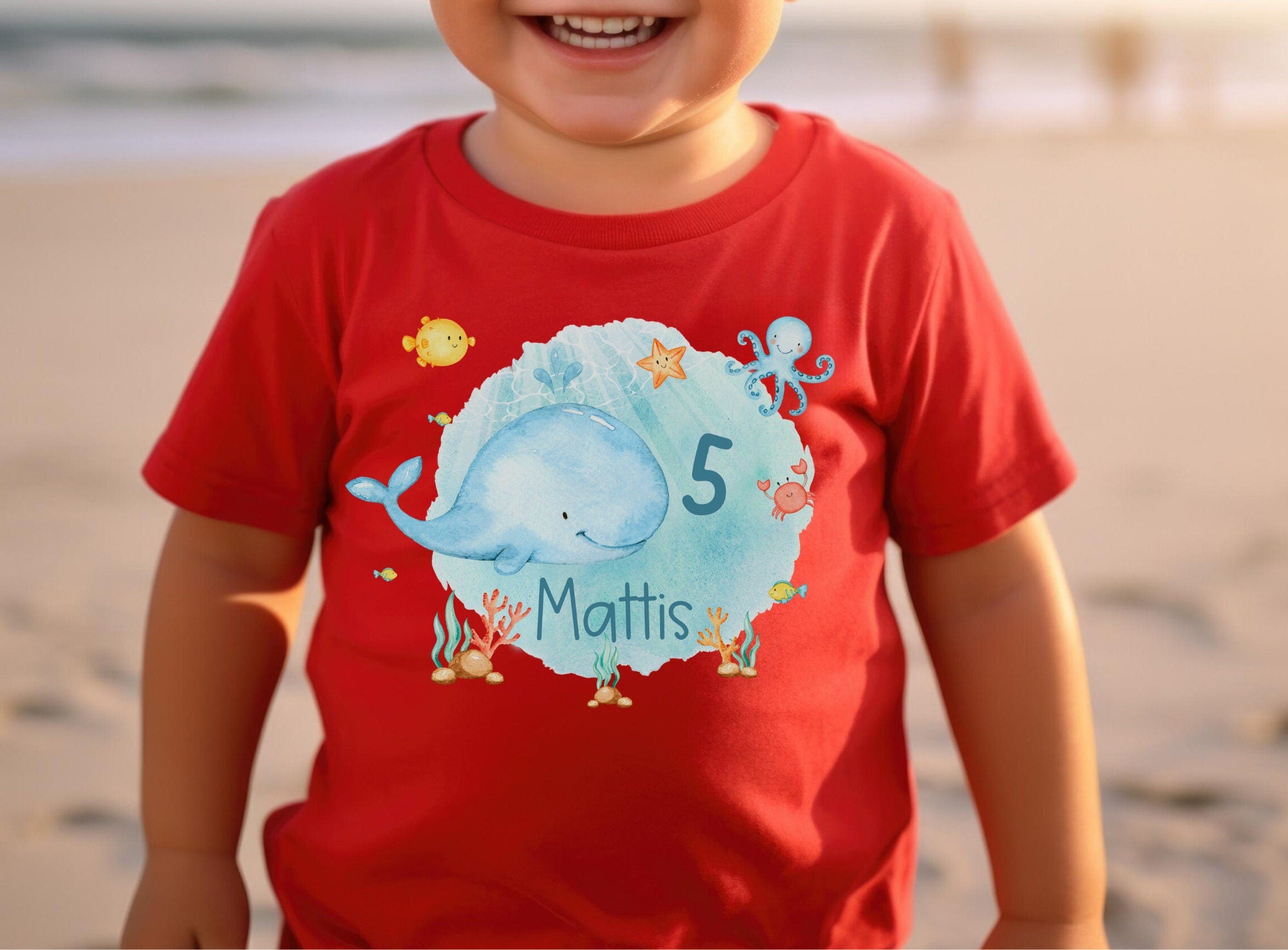 Geburtstagsshirt personalisiert Maritim Wal Meer Schildkröte Fisch Unterwasser – T-shirts