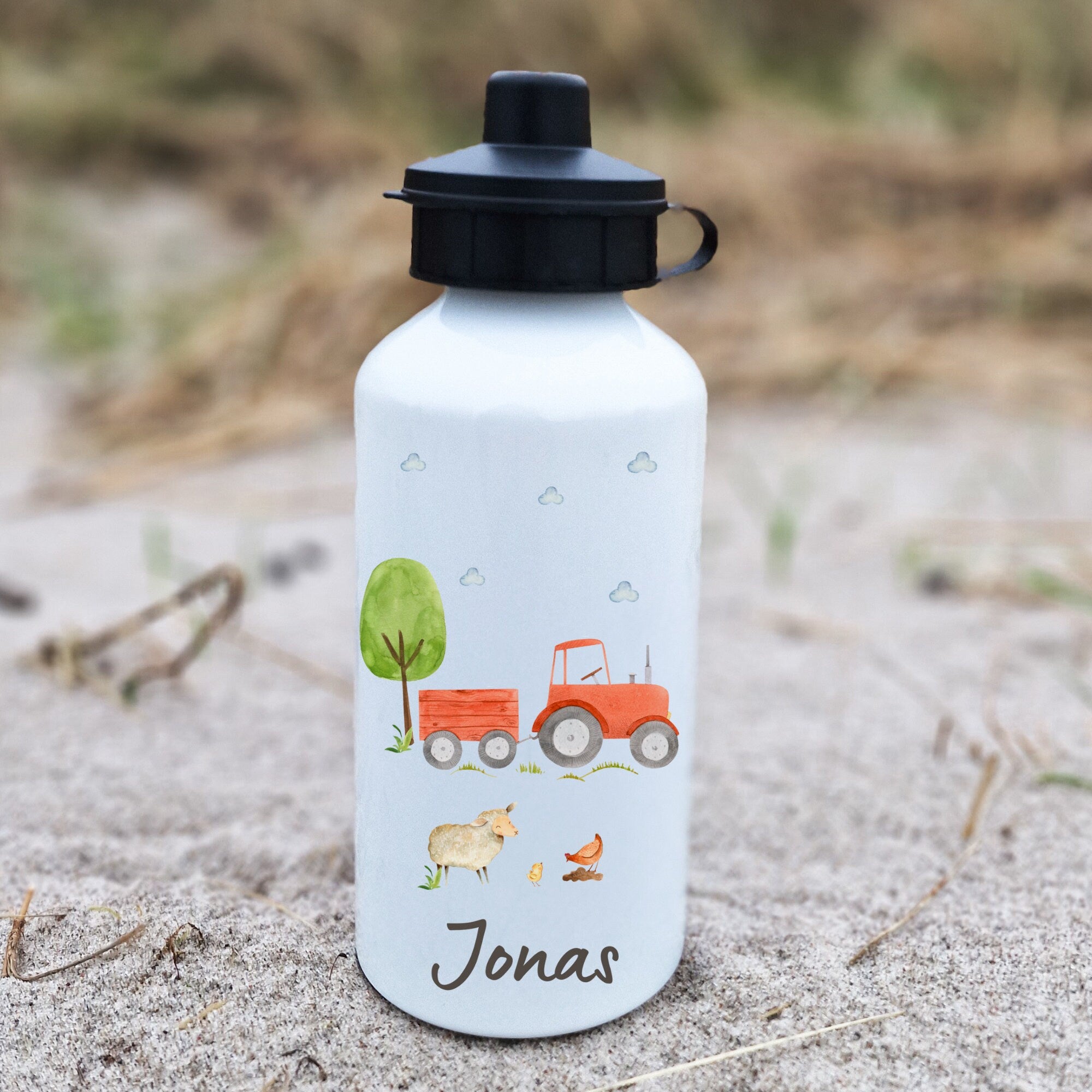 Trinkflasche Wasserflasche personalisiert mit Name Traktor Trecker rot Bauernhof – Water Bottles