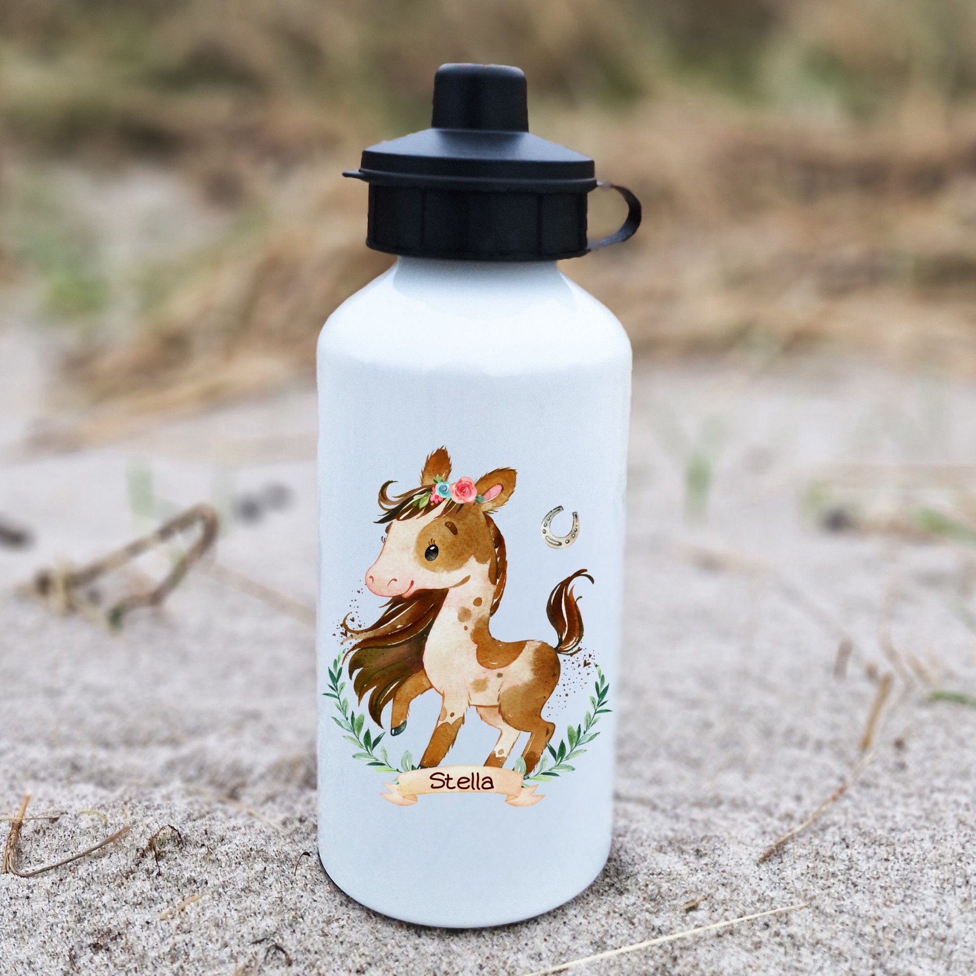 Trinkflasche Pferd Pony Wasserflasche Trinkflasche mit Namen Flasche Trecker Personalisierte Flasche grüner Traktor Flasche 500 ml – Water Bottles